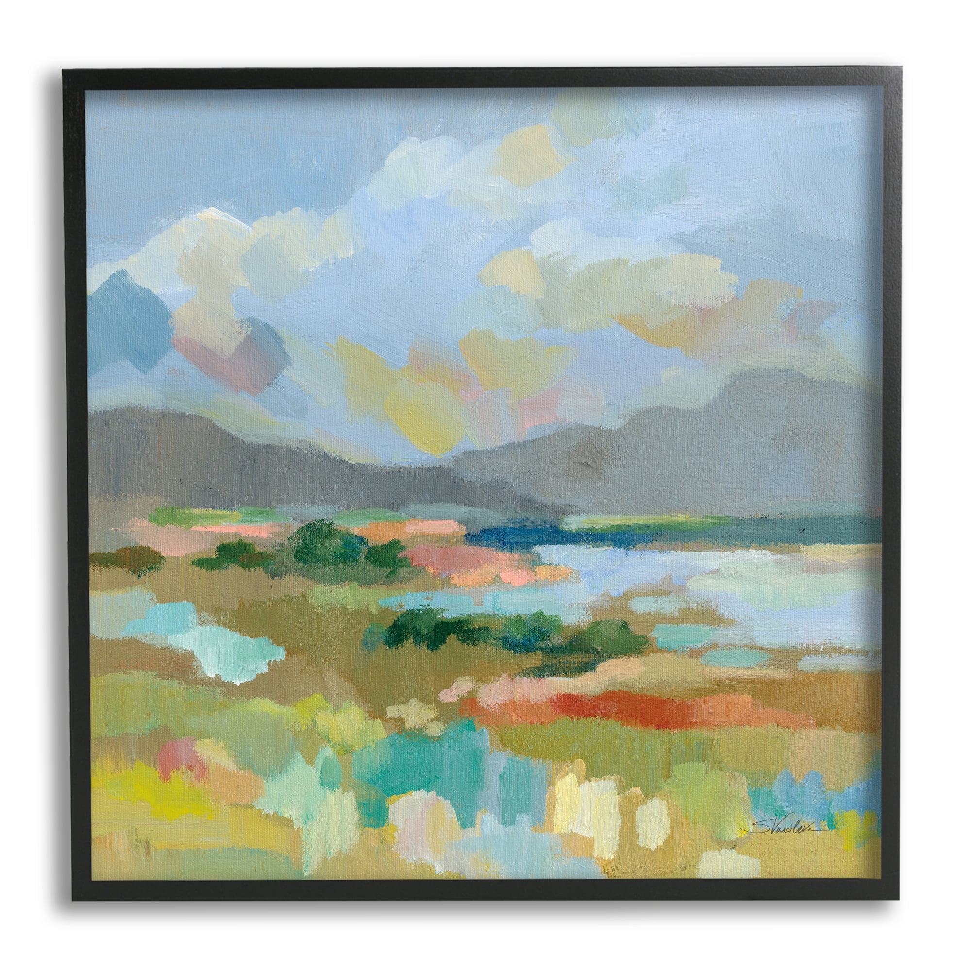 Stupell Industries Abstract Meadow Landscape Nature Painting Black Framed Art Print Wall Art, 12 x 12