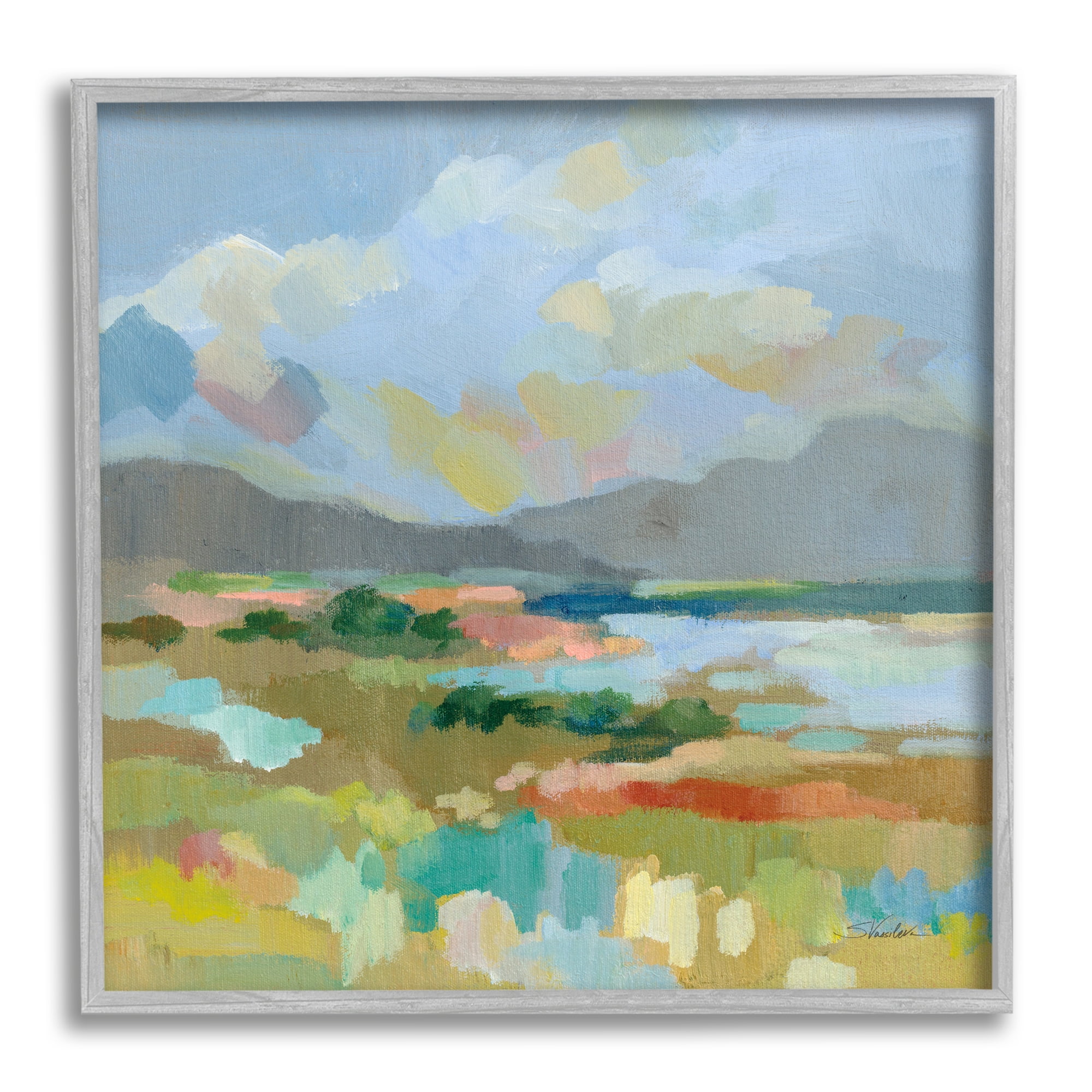Stupell Industries Abstract Meadow Landscape Nature Painting Gray Framed Art Print Wall Art, 17 x 17