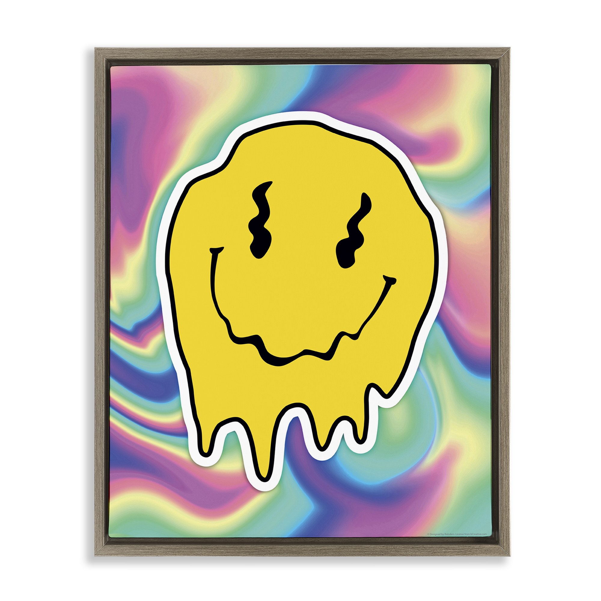 Stupell Industries Abstract Melting Smiley Abstract Painting Brown Floater Framed Canvas Art Print Wall Art, 25 x 31
