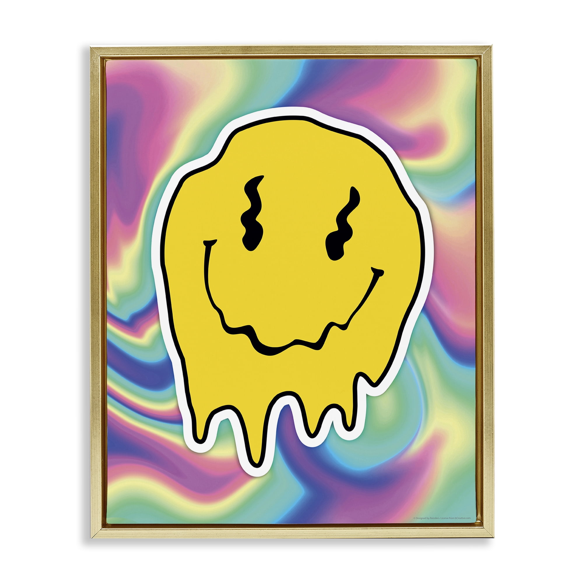 Stupell Industries Abstract Melting Smiley Abstract Painting Gold Floater Framed Canvas Art Print Wall Art, 25 x 31