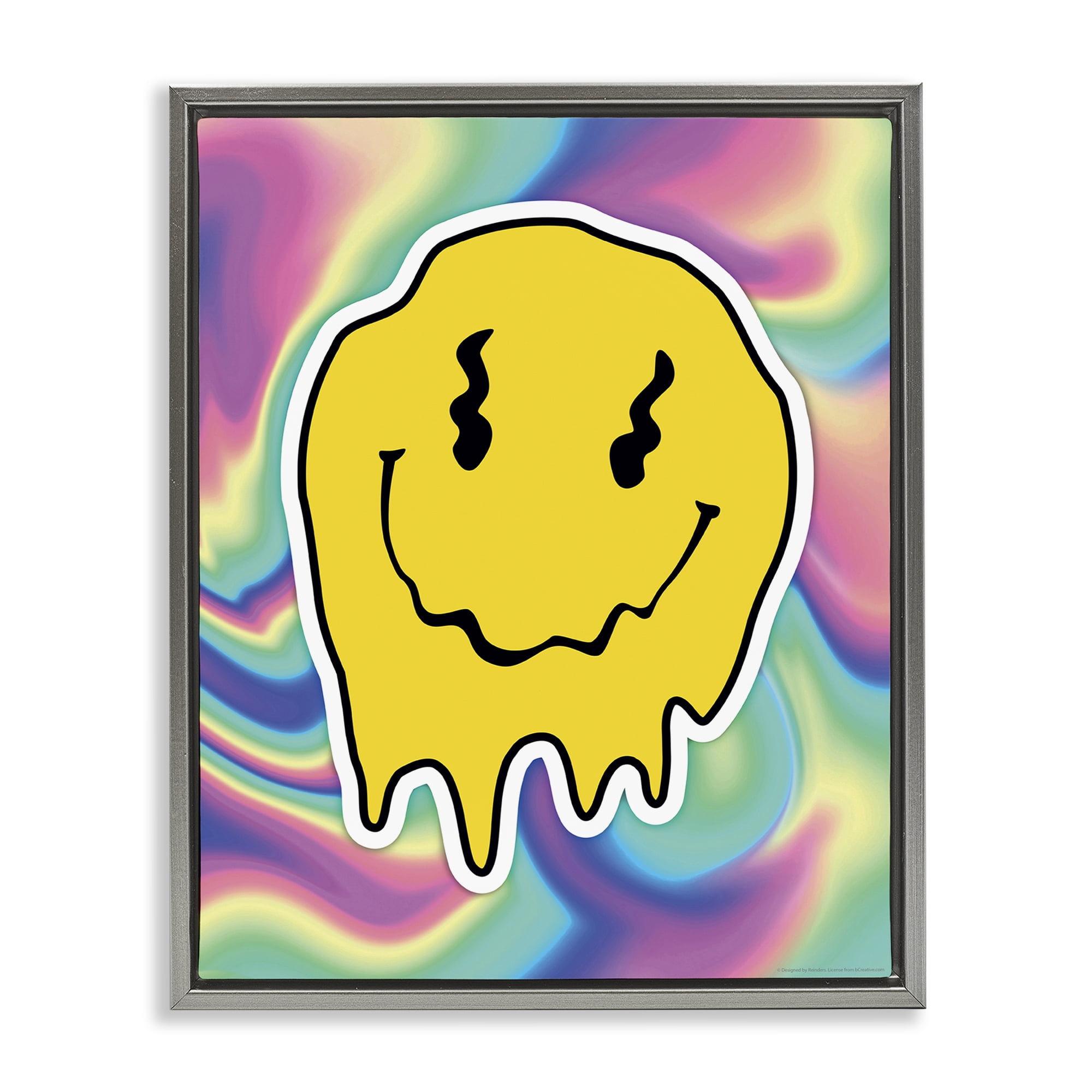 Stupell Industries Abstract Melting Smiley Abstract Painting Gray Floater Framed Canvas Art Print Wall Art, 25 x 31