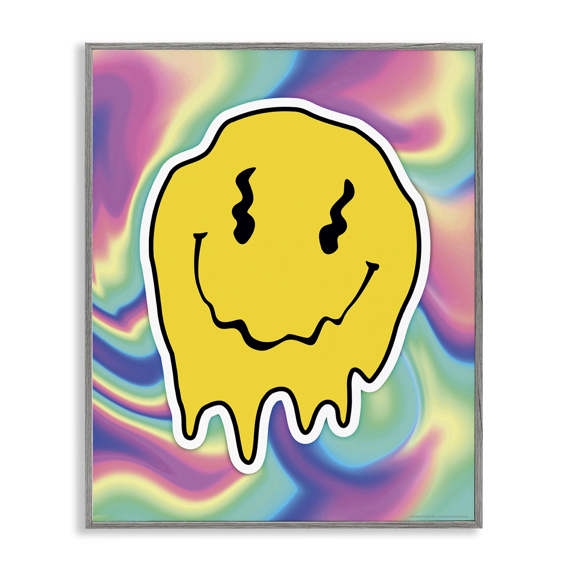 Stupell Industries Abstract Melting Smiley Abstract Painting Gray Framed Art Print Wall Art, 24 x 30