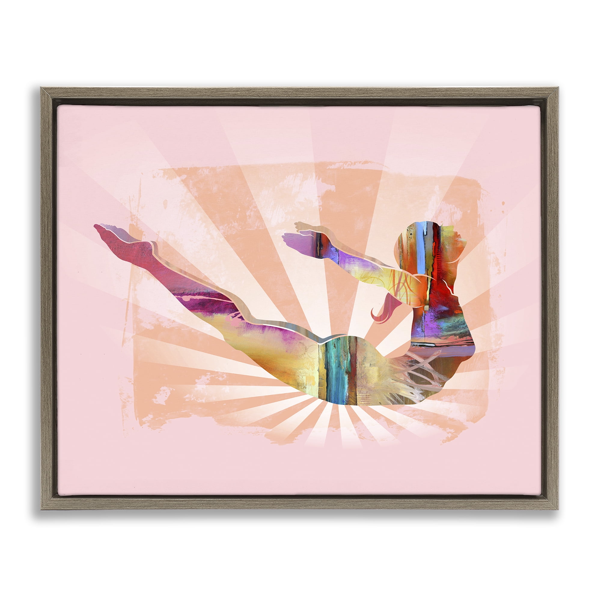Stupell Industries Abstract Mindfulness Exercise People Painting Brown Floater Framed Canvas Art Print Wall Art, 31 x 25