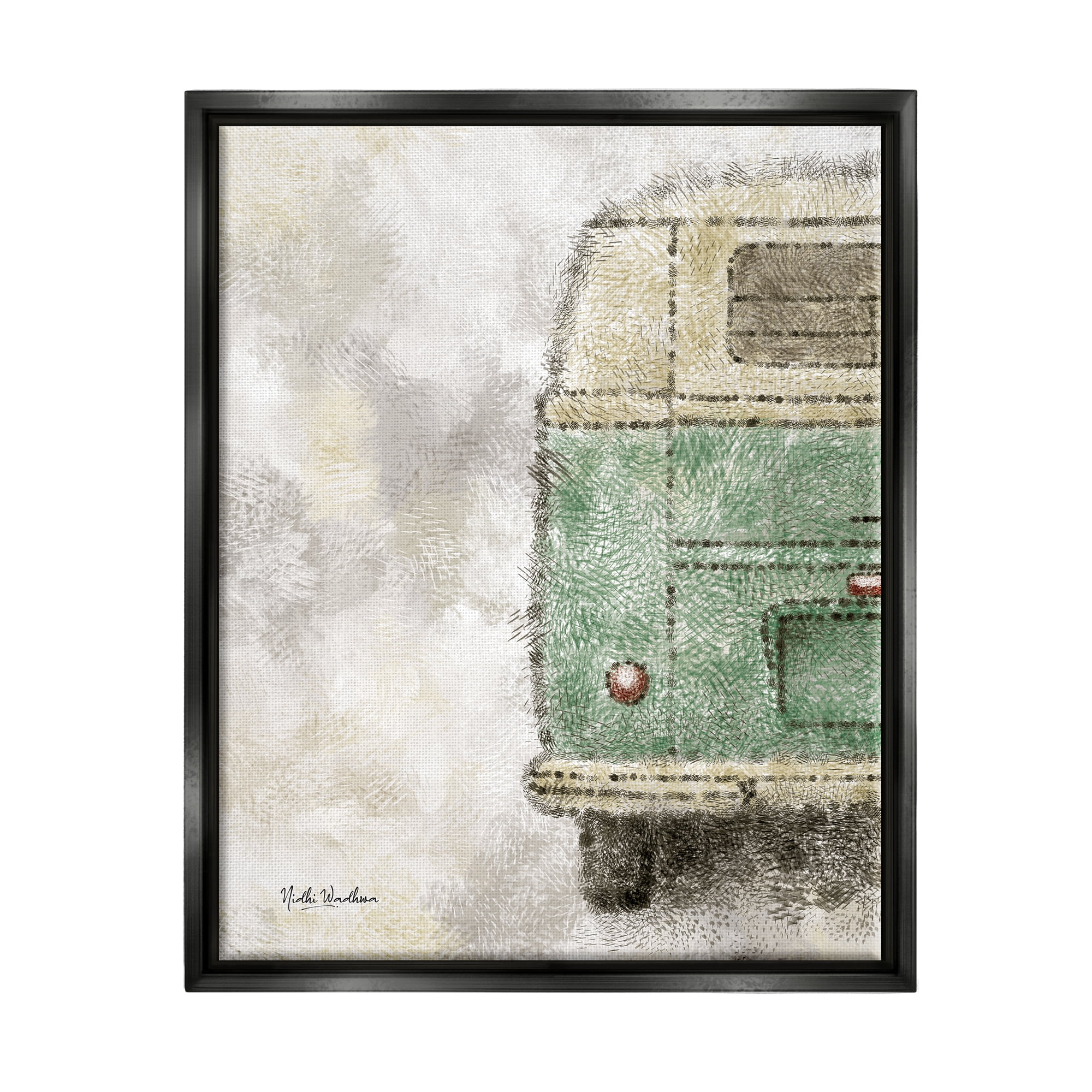 Stupell Industries Abstract Minibus View Transportation Painting Black Floater Framed Art Print Wall Art, 25 x 31