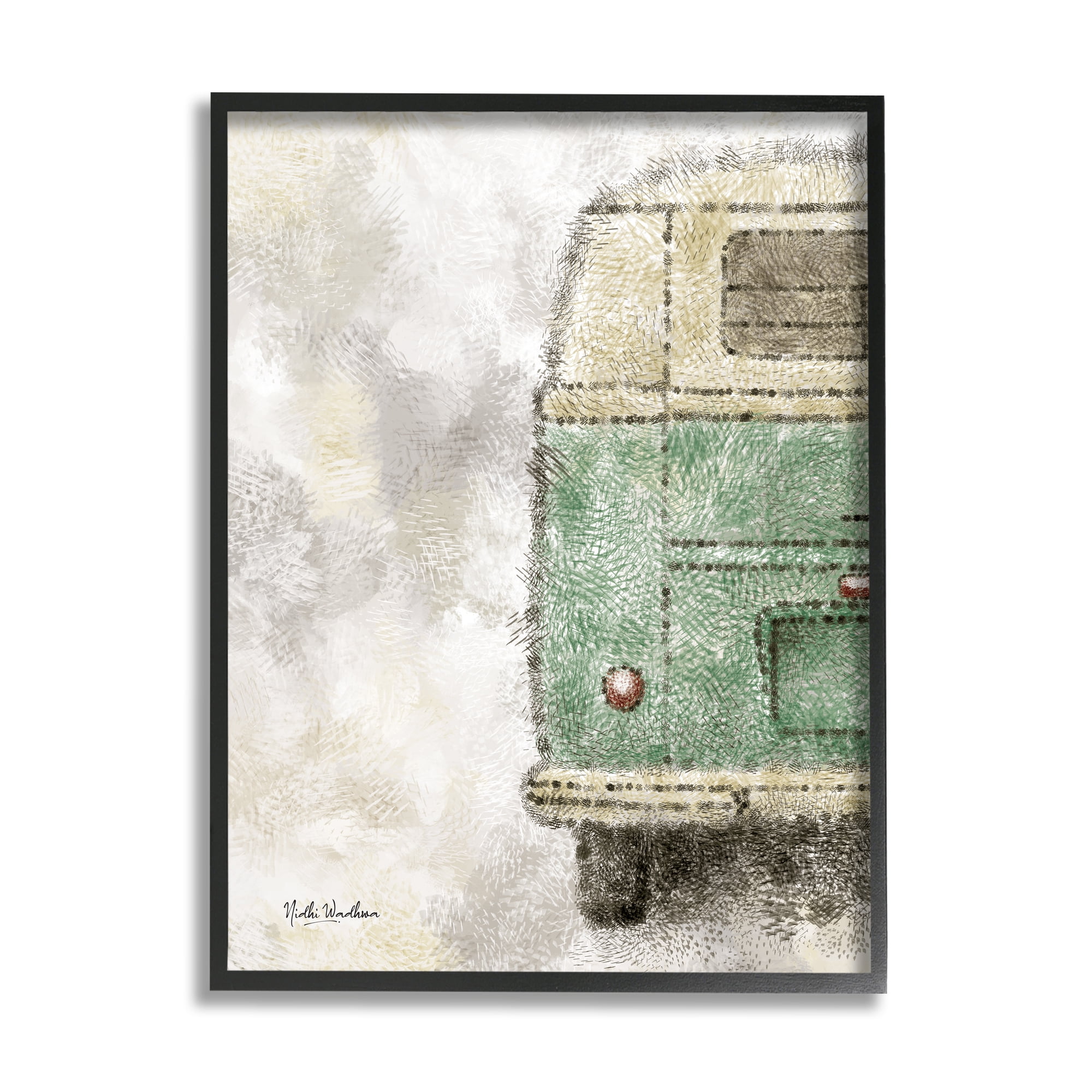 Stupell Industries Abstract Minibus View Transportation Painting Black Framed Art Print Wall Art, 24 x 30