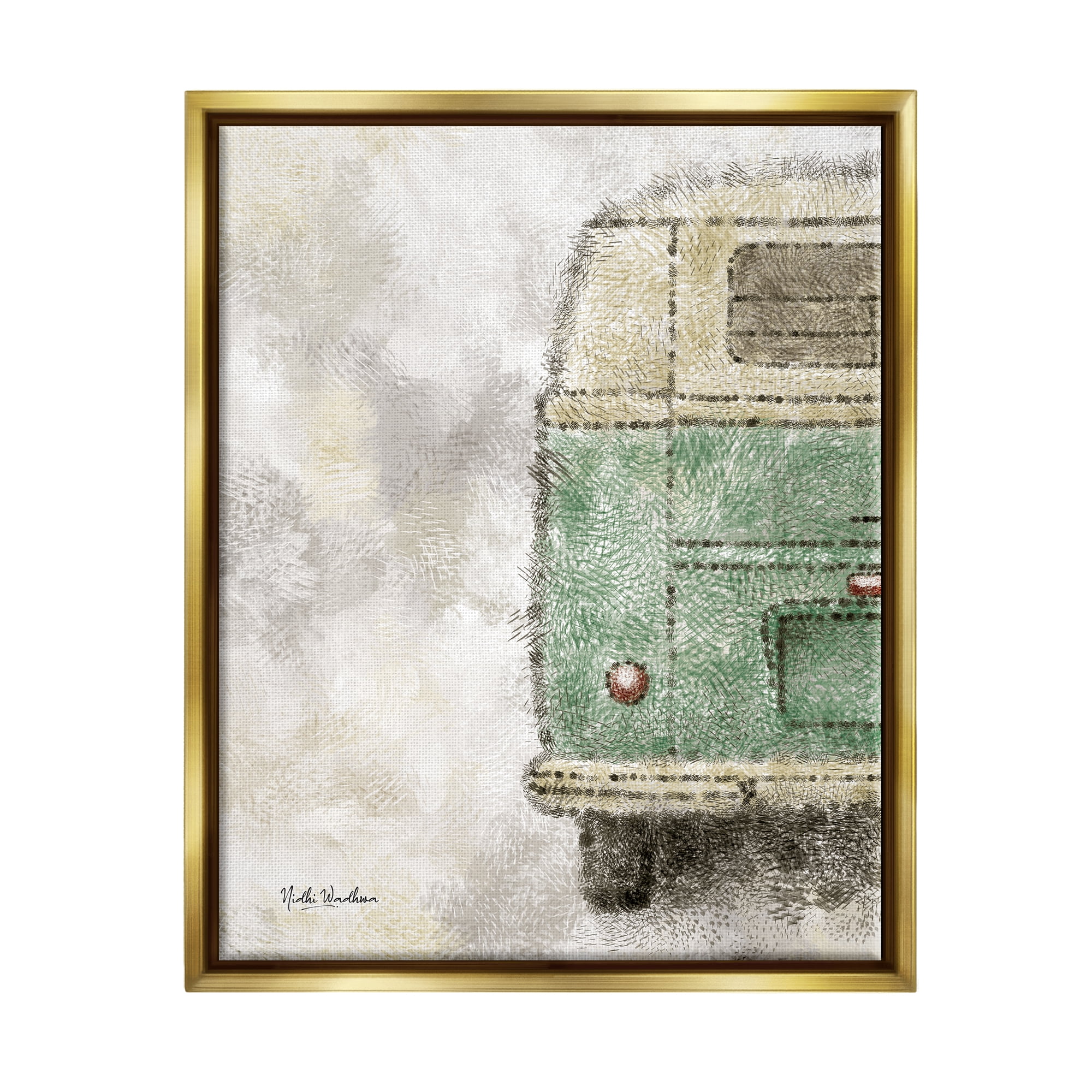 Stupell Industries Abstract Minibus View Transportation Painting Gold Floater Framed Art Print Wall Art, 17 x 21