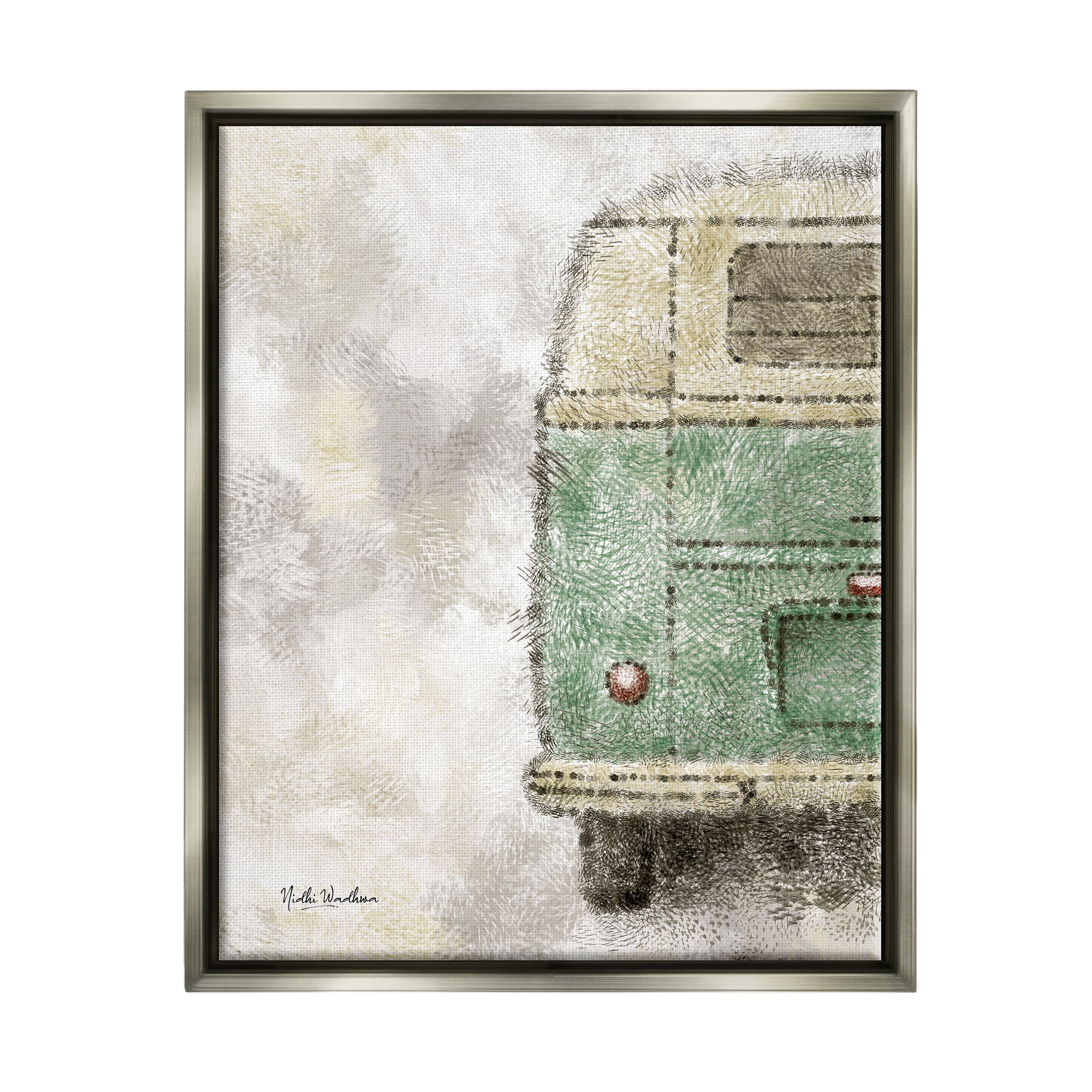 Stupell Industries Abstract Minibus View Transportation Painting Gray Floater Framed Art Print Wall Art, 17 x 21
