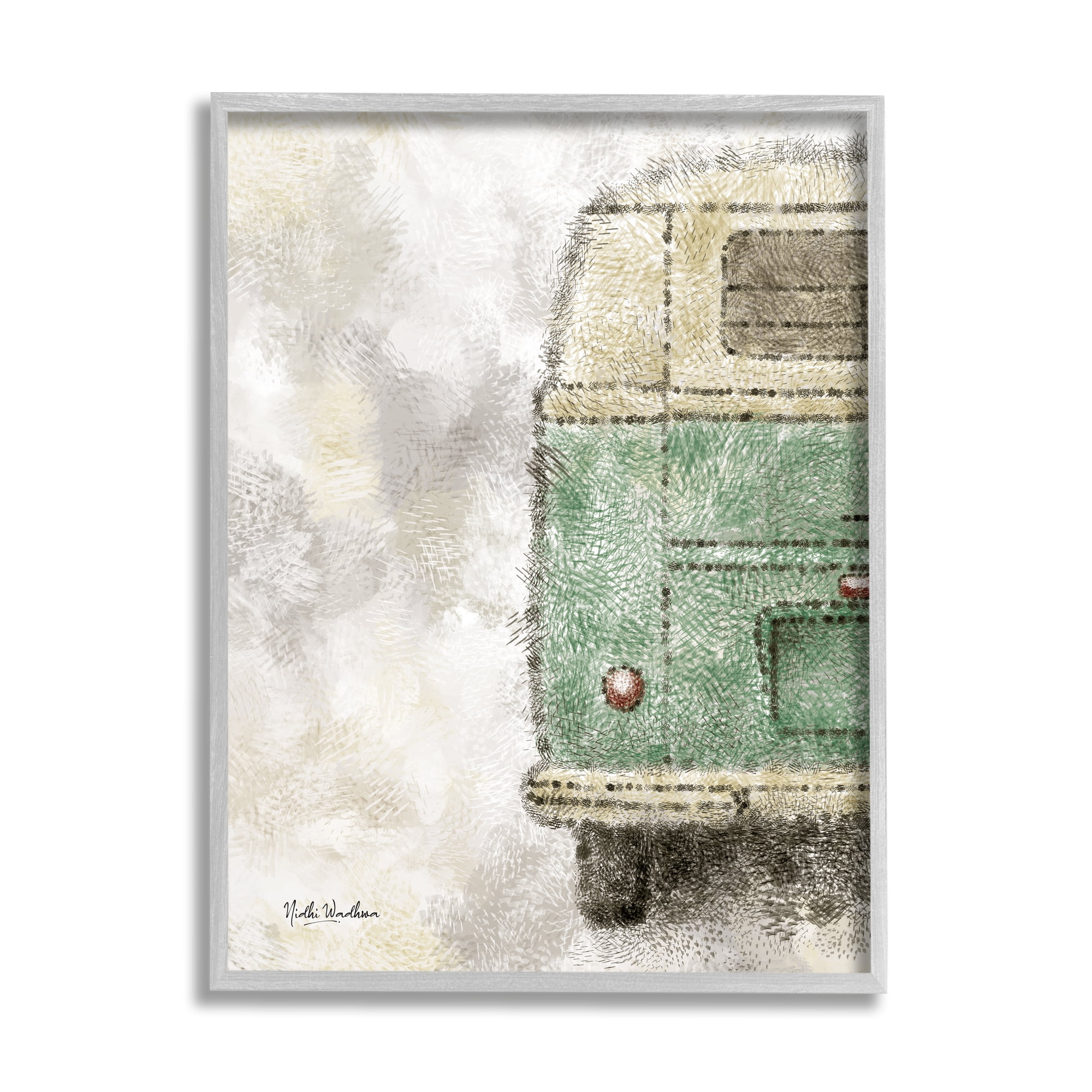 Stupell Industries Abstract Minibus View Transportation Painting Gray Framed Art Print Wall Art, 24 x 30