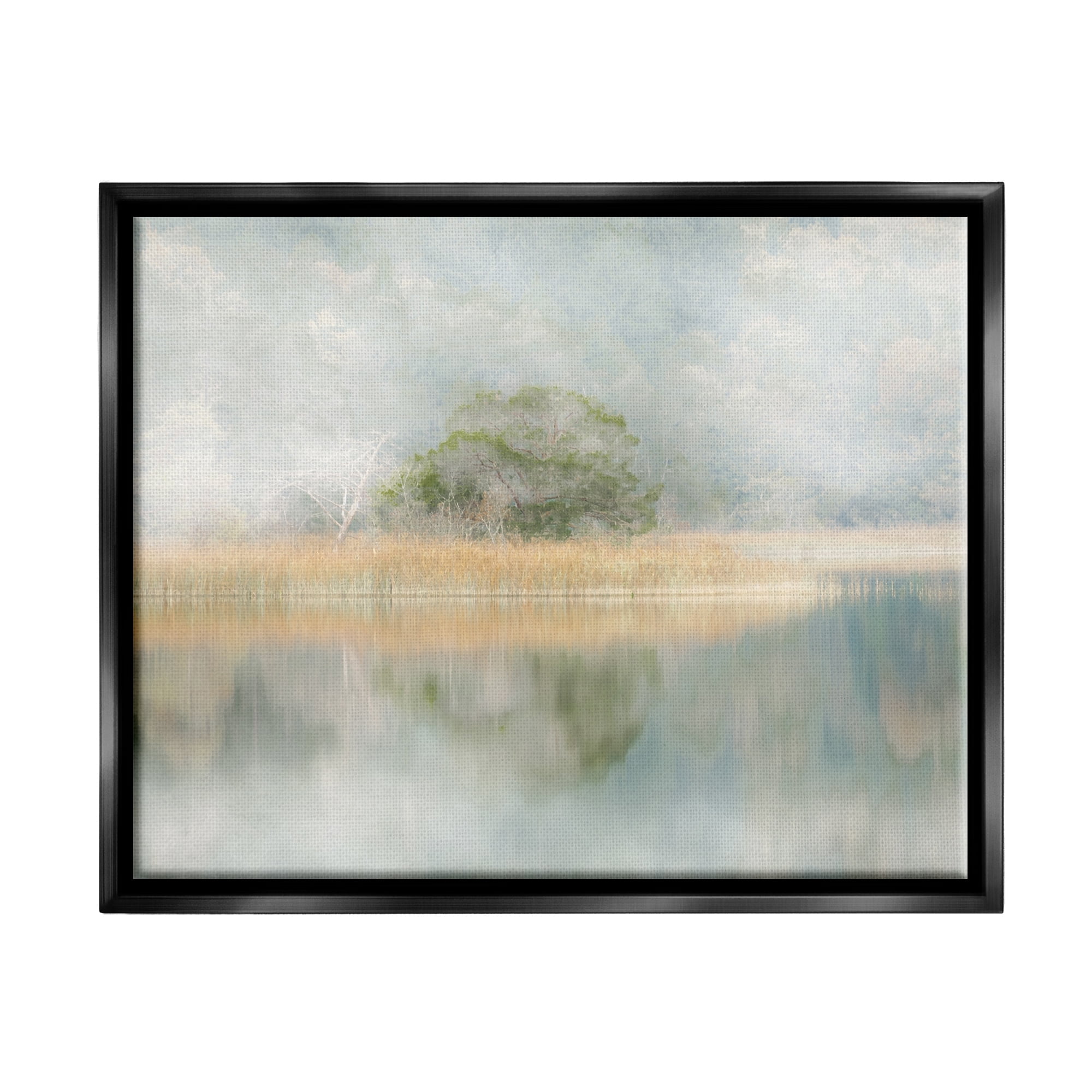 Stupell Industries Abstract Misty Lake Abstract Painting Black Floater Framed Canvas Art Print Wall Art, 21 x 17