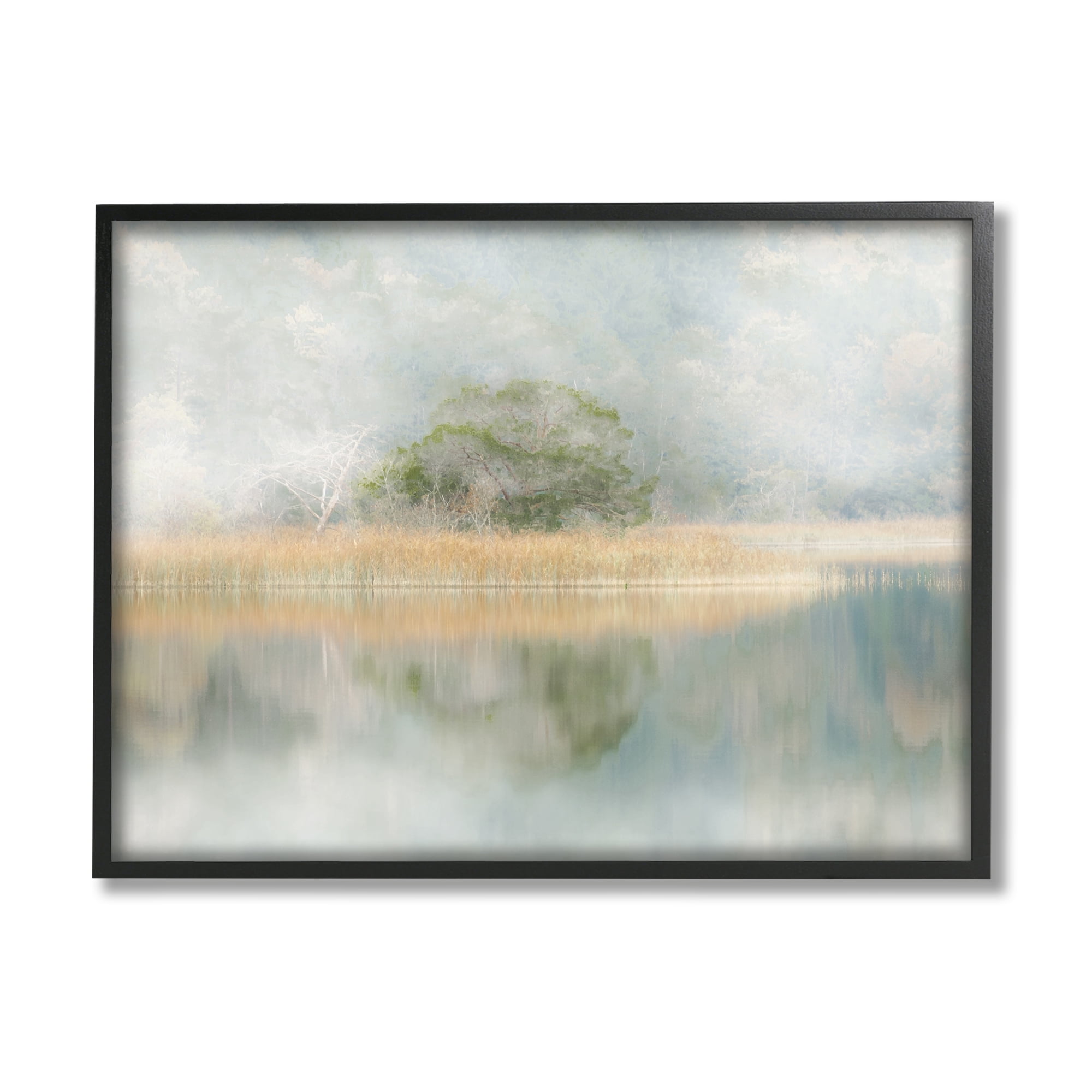 Stupell Industries Abstract Misty Lake Abstract Painting Black Framed Art Print Wall Art, 30 x 24