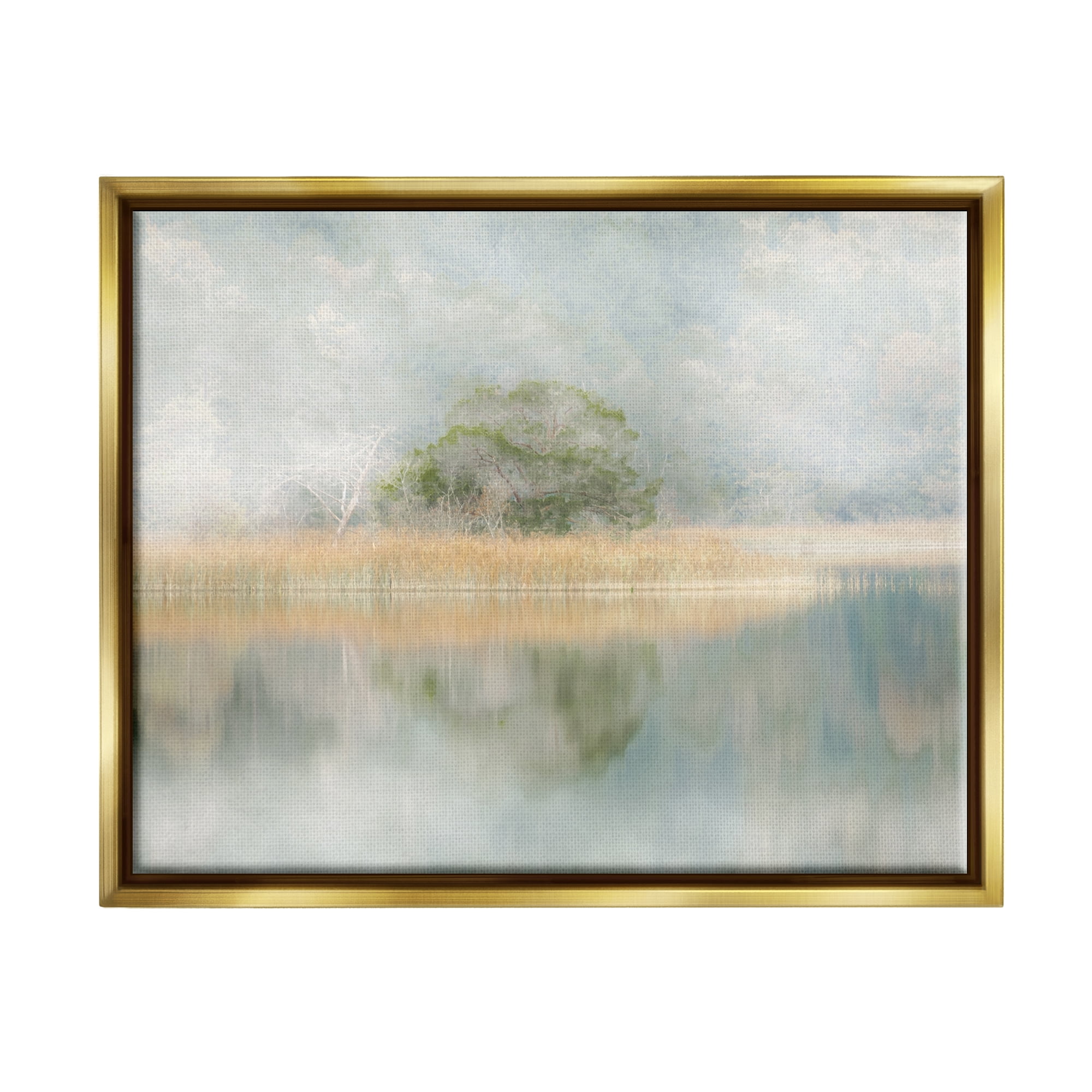 Stupell Industries Abstract Misty Lake Abstract Painting Gold Floater Framed Canvas Art Print Wall Art, 31 x 25