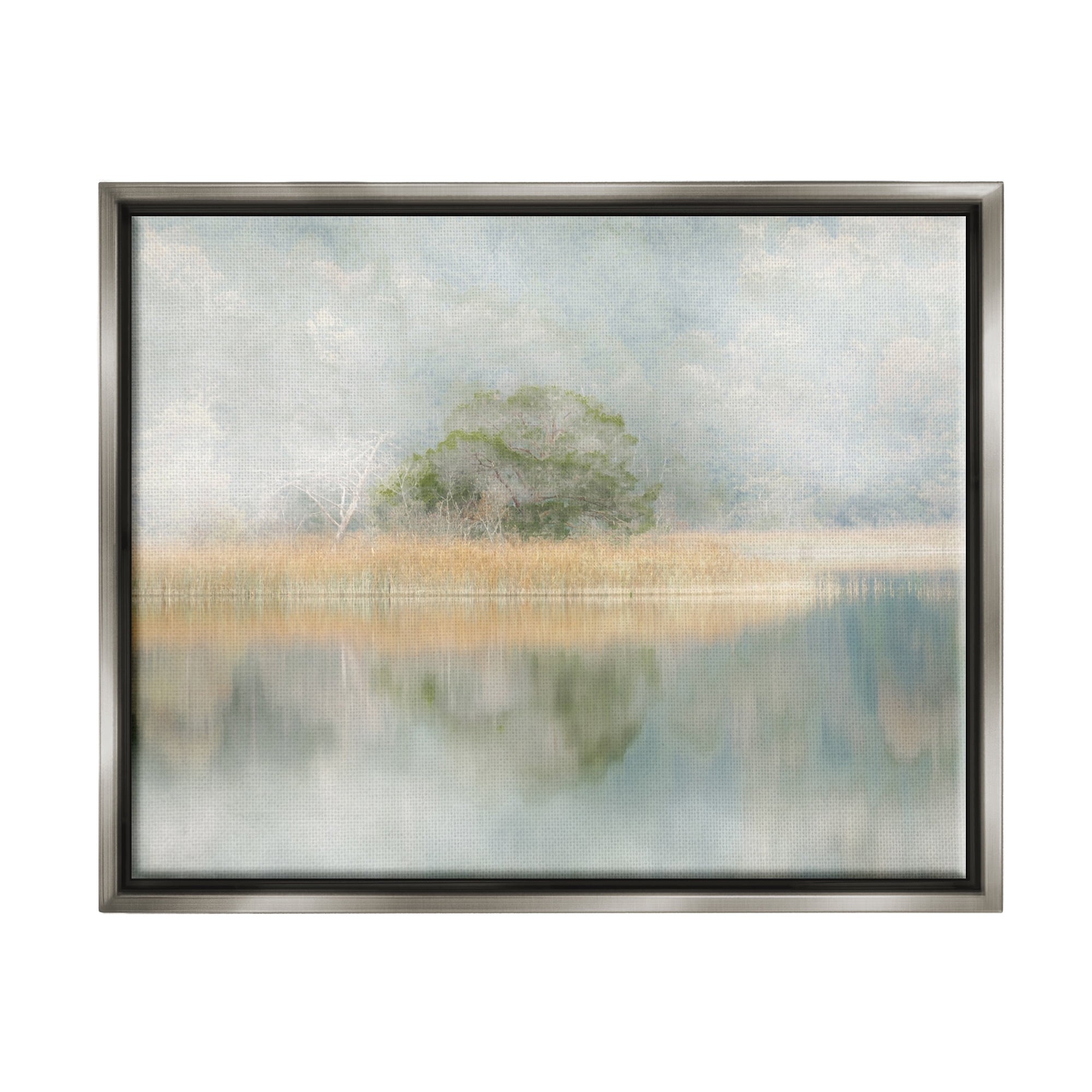 Stupell Industries Abstract Misty Lake Abstract Painting Gray Floater Framed Canvas Art Print Wall Art, 21 x 17