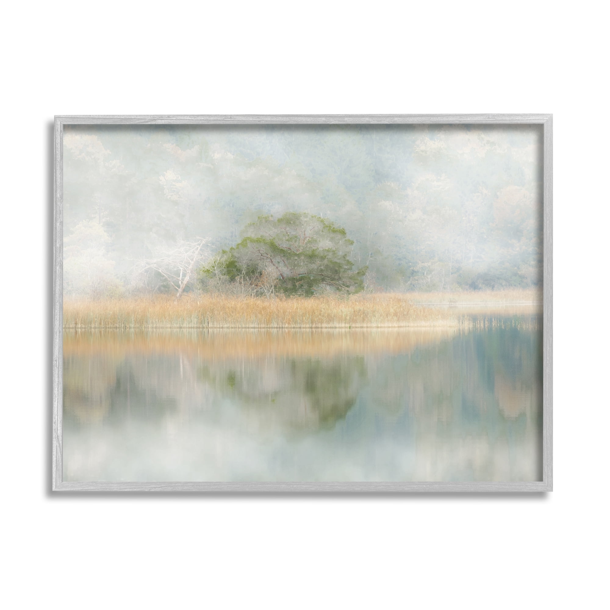 Stupell Industries Abstract Misty Lake Abstract Painting Gray Framed Art Print Wall Art, 20 x 16