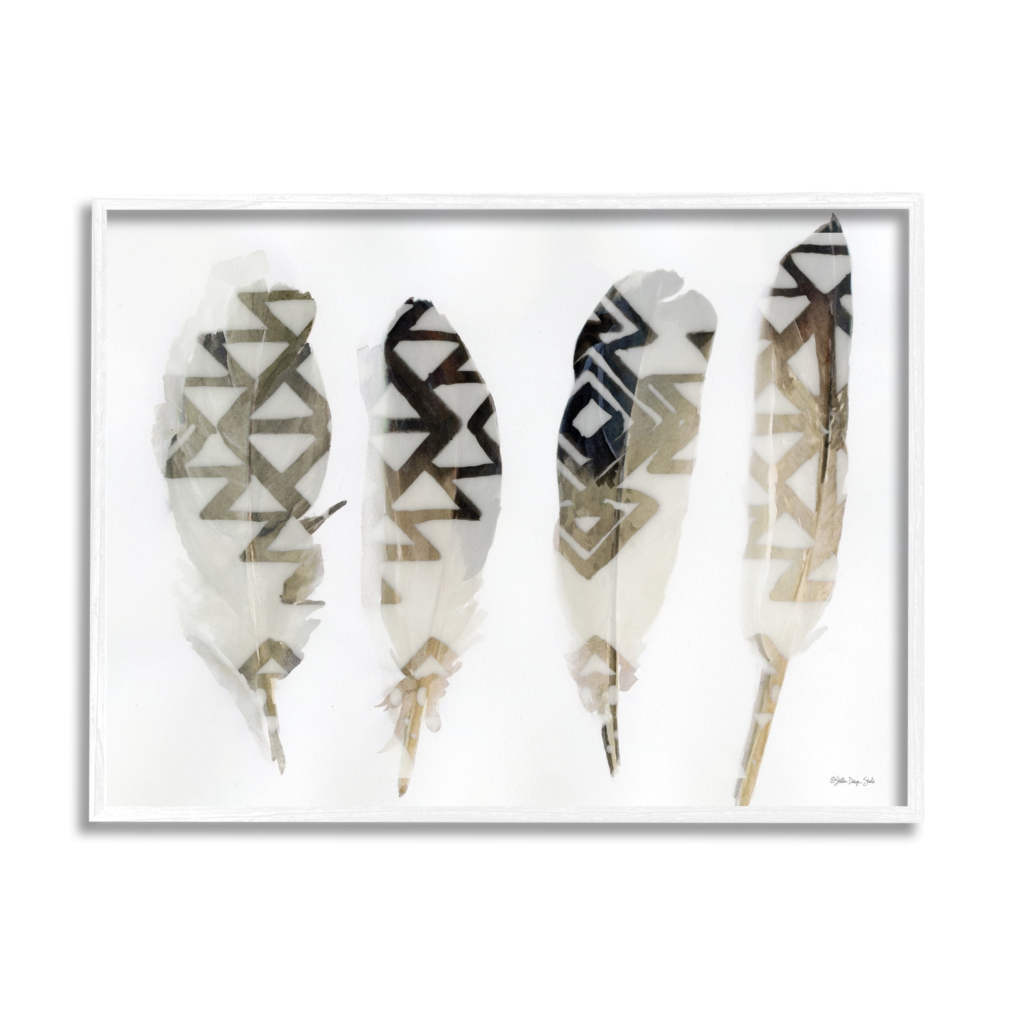 Stupell Industries Abstract Modern Bird Feathers Geometric Aztec Pattern Overlay Graphic Art White Framed Art Print Wall Art, 14x11, by Stellar Design Studio