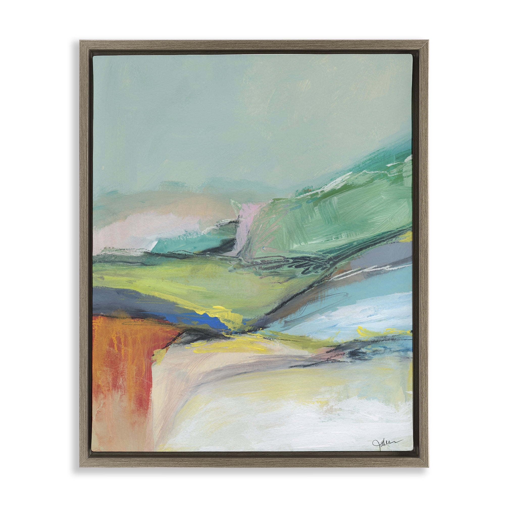 Stupell Industries Abstract Modern Landscape Abstract Painting Brown Floater Framed Canvas Art Print Wall Art, 17 x 21