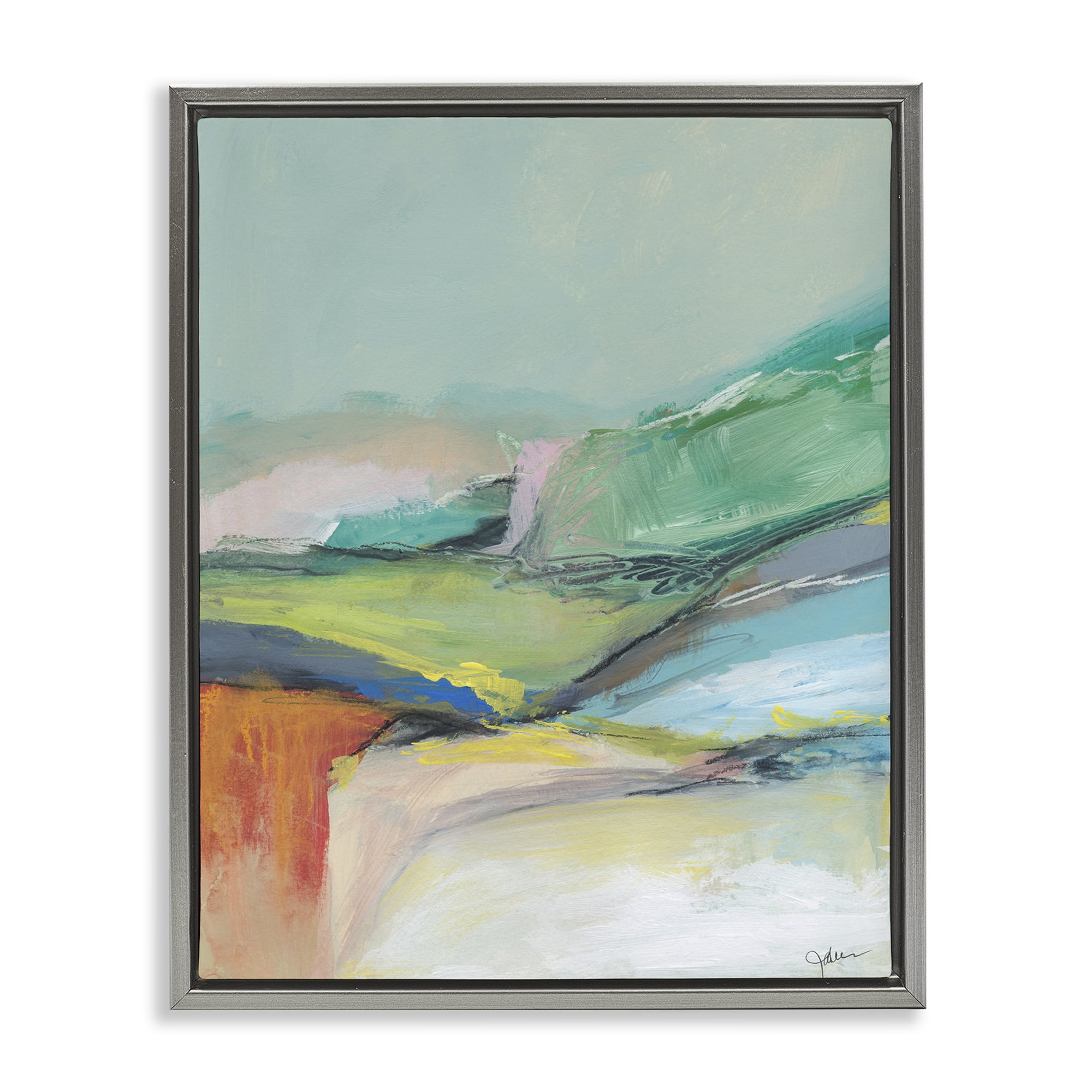 Stupell Industries Abstract Modern Landscape Abstract Painting Gray Floater Framed Canvas Art Print Wall Art, 17 x 21