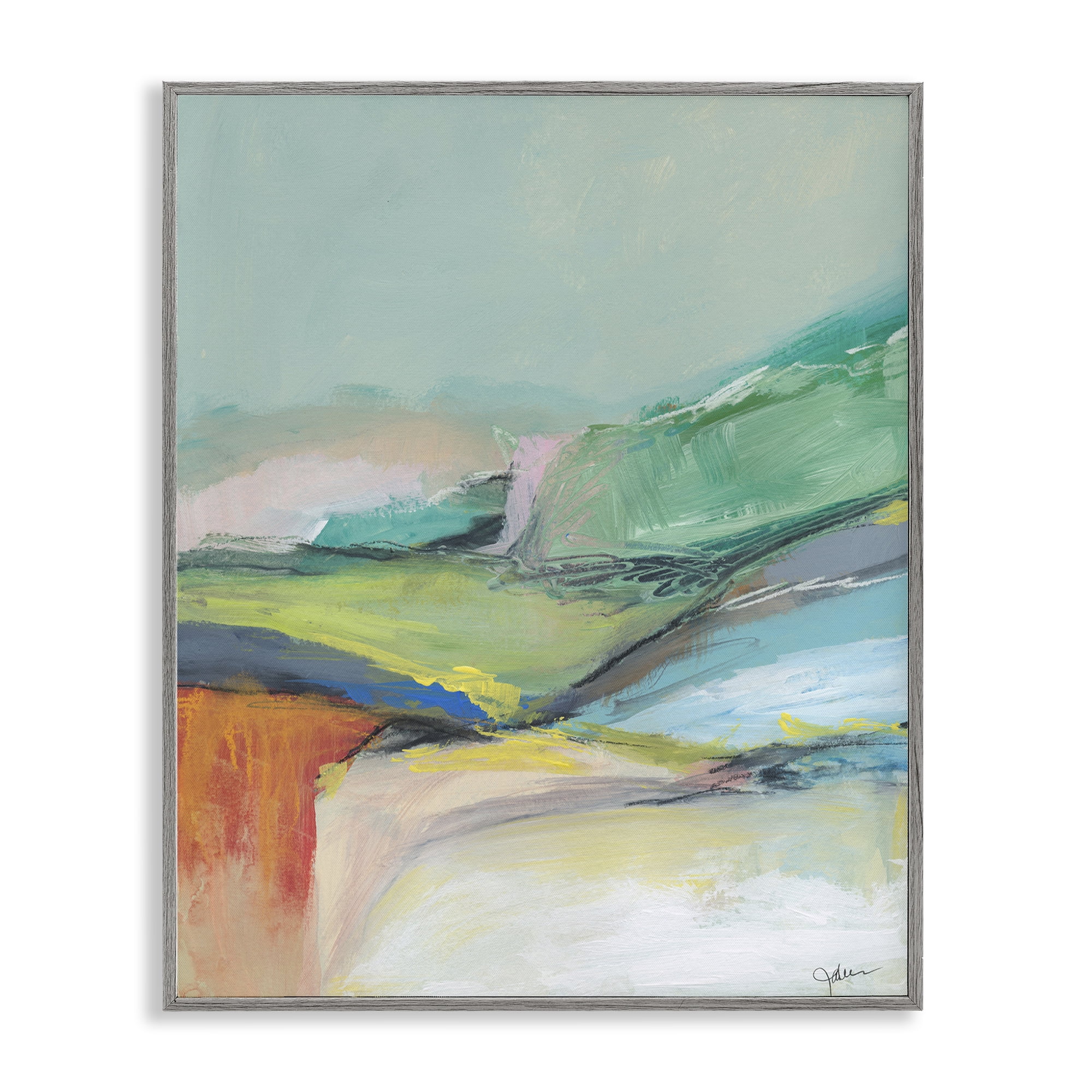 Stupell Industries Abstract Modern Landscape Abstract Painting Gray Framed Art Print Wall Art, 11 x 14
