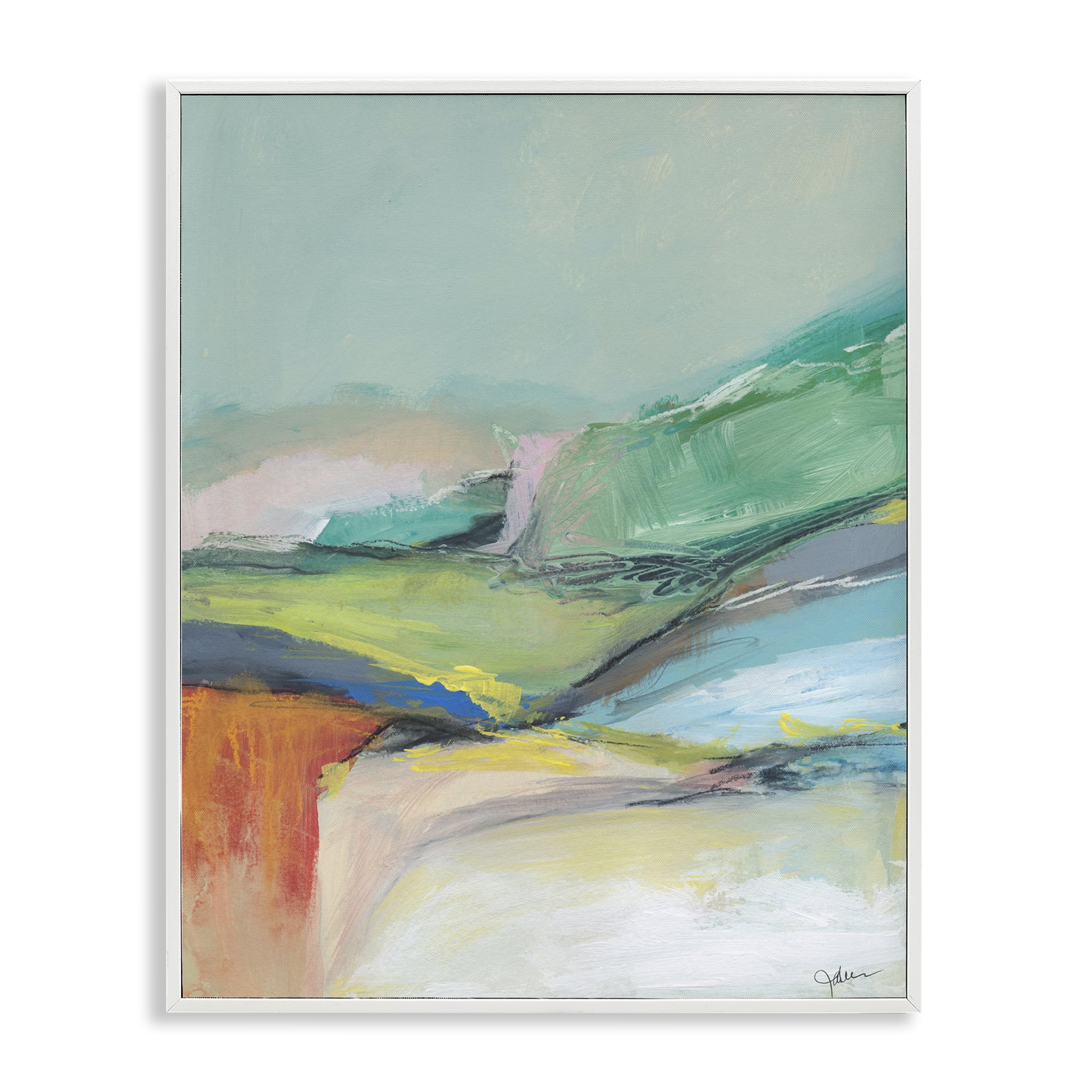 Stupell Industries Abstract Modern Landscape Abstract Painting White Framed Art Print Wall Art, 24 x 30