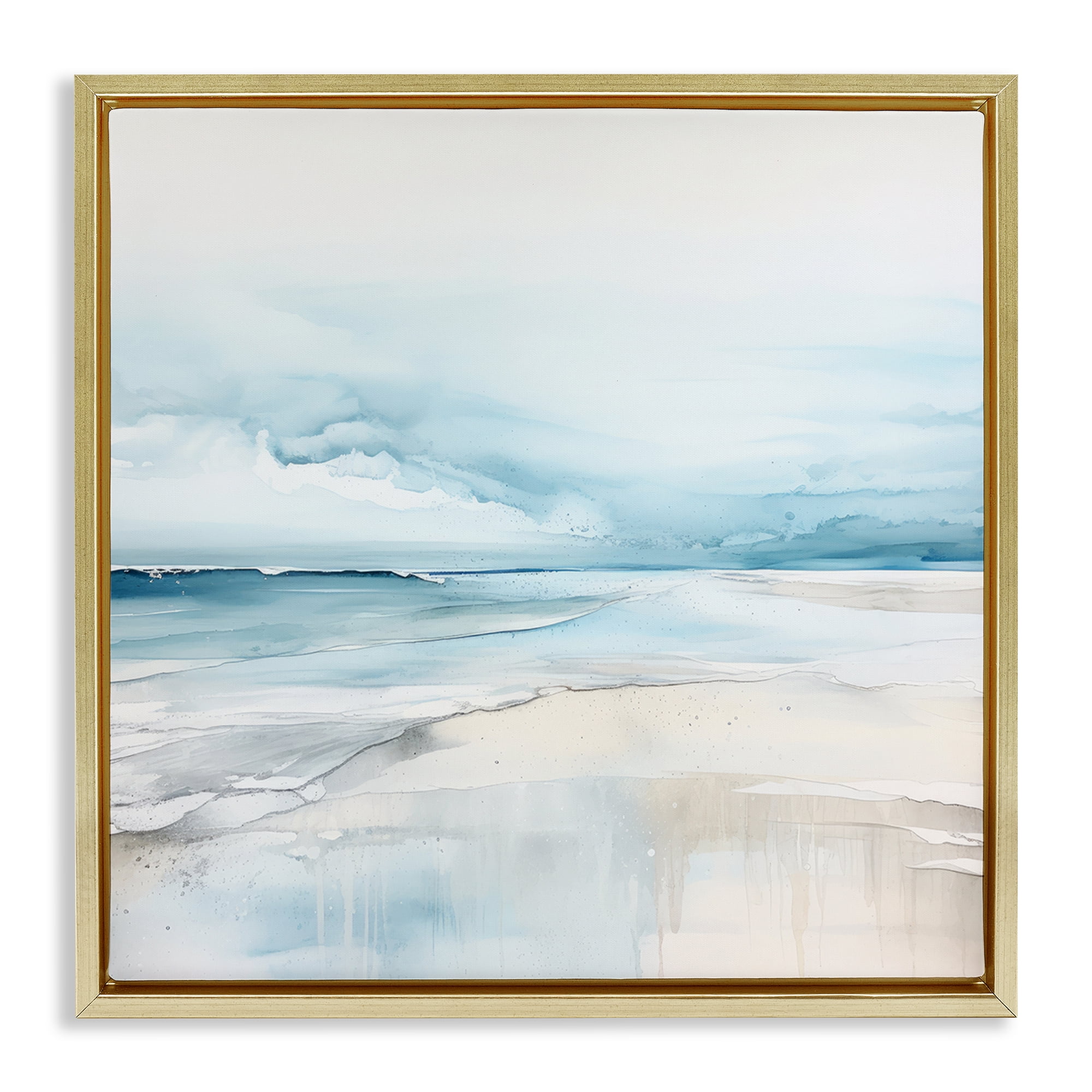 Stupell Industries Abstract Modern Shoreline Abstract Painting Gold Floater Framed Canvas Art Print Wall Art, 25 x 25