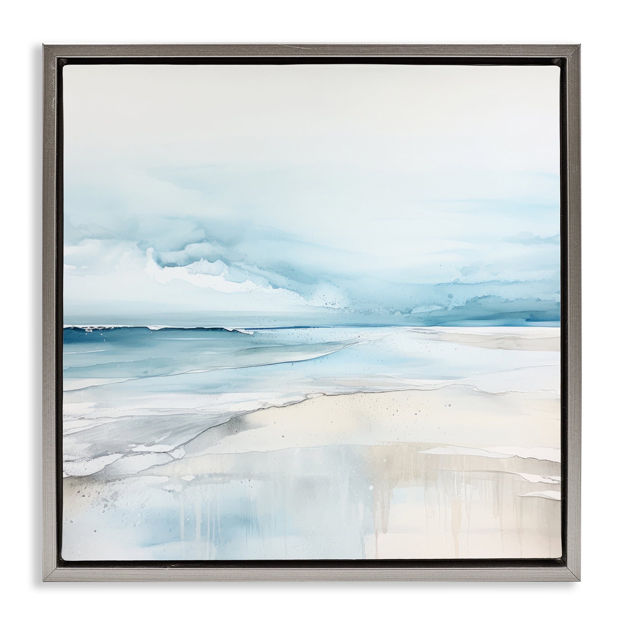 Stupell Industries Abstract Modern Shoreline Abstract Painting Gray Floater Framed Canvas Art Print Wall Art, 18 x 18