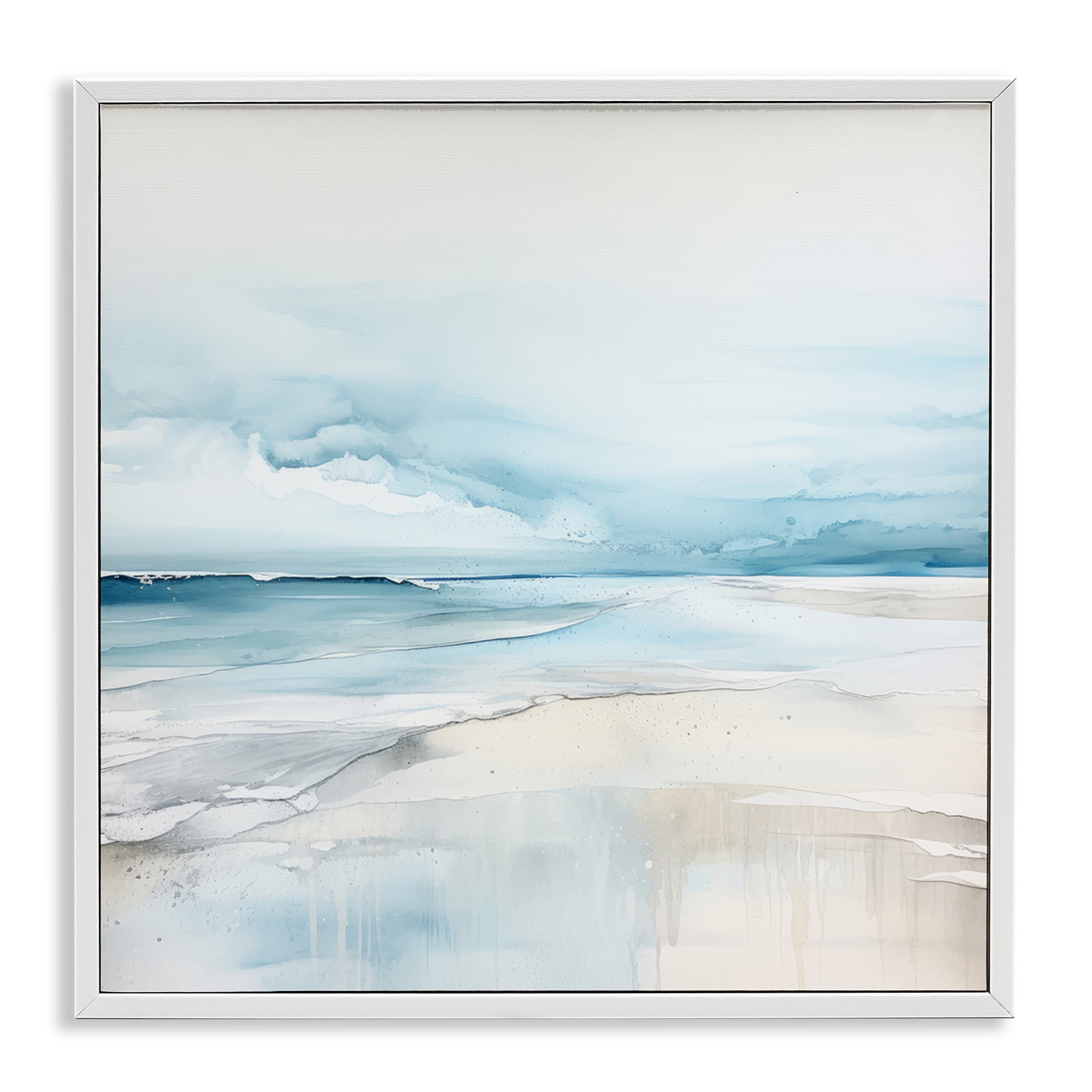 Stupell Industries Abstract Modern Shoreline Abstract Painting White Framed Art Print Wall Art, 17 x 17
