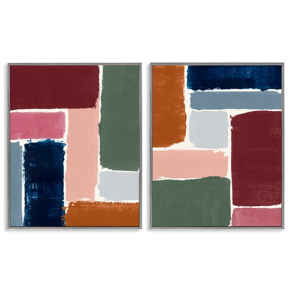 Stupell Industries Abstract Modular Color Block Abstract Painting Gray Framed Art Print Wall Art, 16 x 20, Set of 2