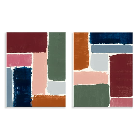 Stupell Industries Abstract Modular Color Block Abstract Painting Unframed Art Print Wall Art, 11 x 14, Set of 2