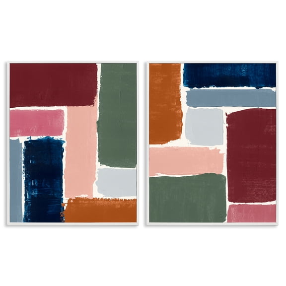 Stupell Industries Abstract Modular Color Block Abstract Painting White Framed Art Print Wall Art, 16 x 20, Set of 2
