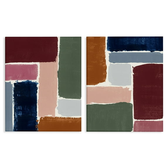 Stupell Industries Abstract Modular Color Block Abstract Painting Wrapped Canvas Art Print Wall Art, 16 x 20, Set of 2