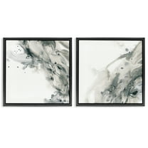 Stupell Industries Abstract Monochromatic Liquid Abstract Painting Black Floater Framed Canvas Art Print Wall Art, 18 x 18, Set of 2