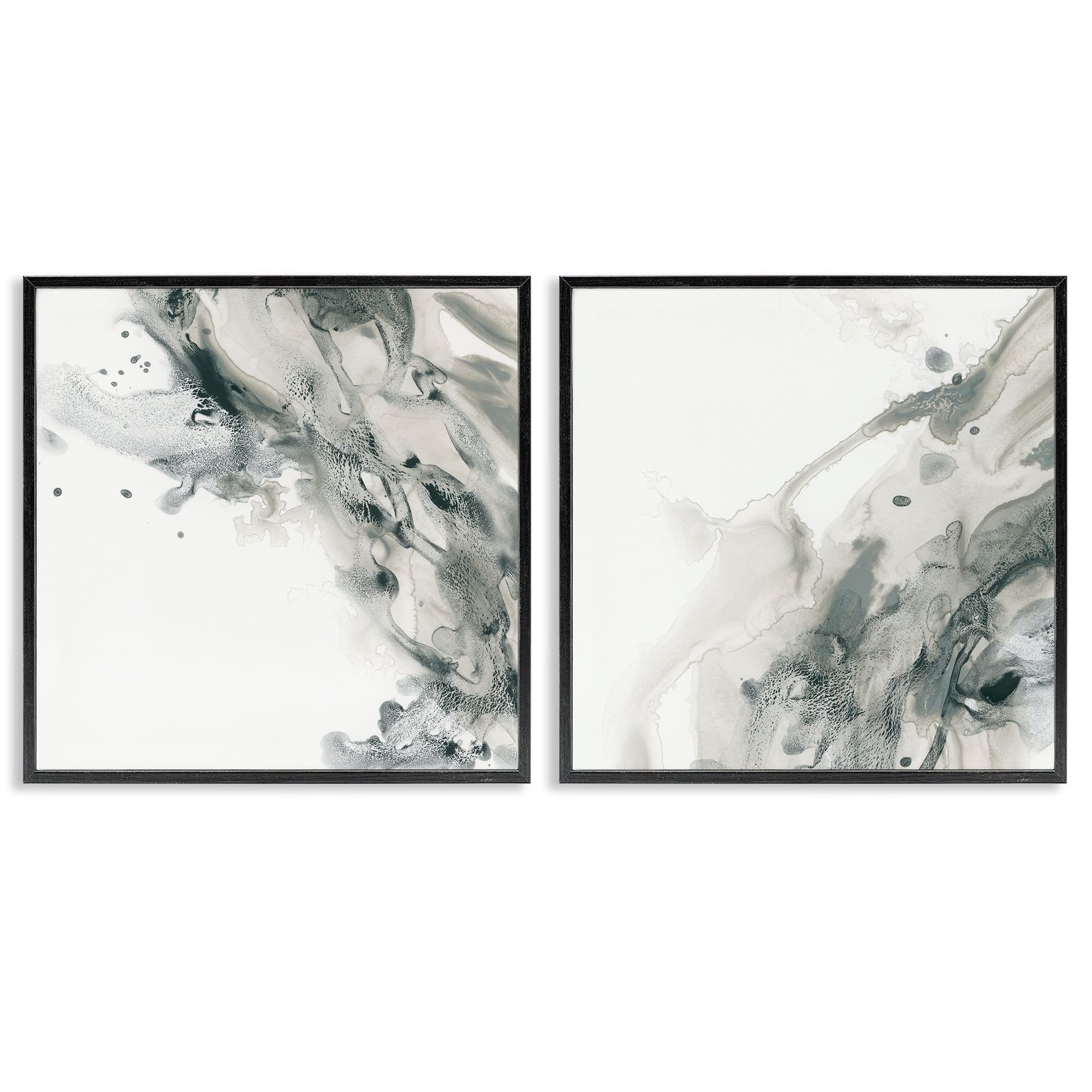 Stupell Industries Abstract Monochromatic Liquid Abstract Painting Black Framed Art Print Wall Art, 24 x 24, Set of 2