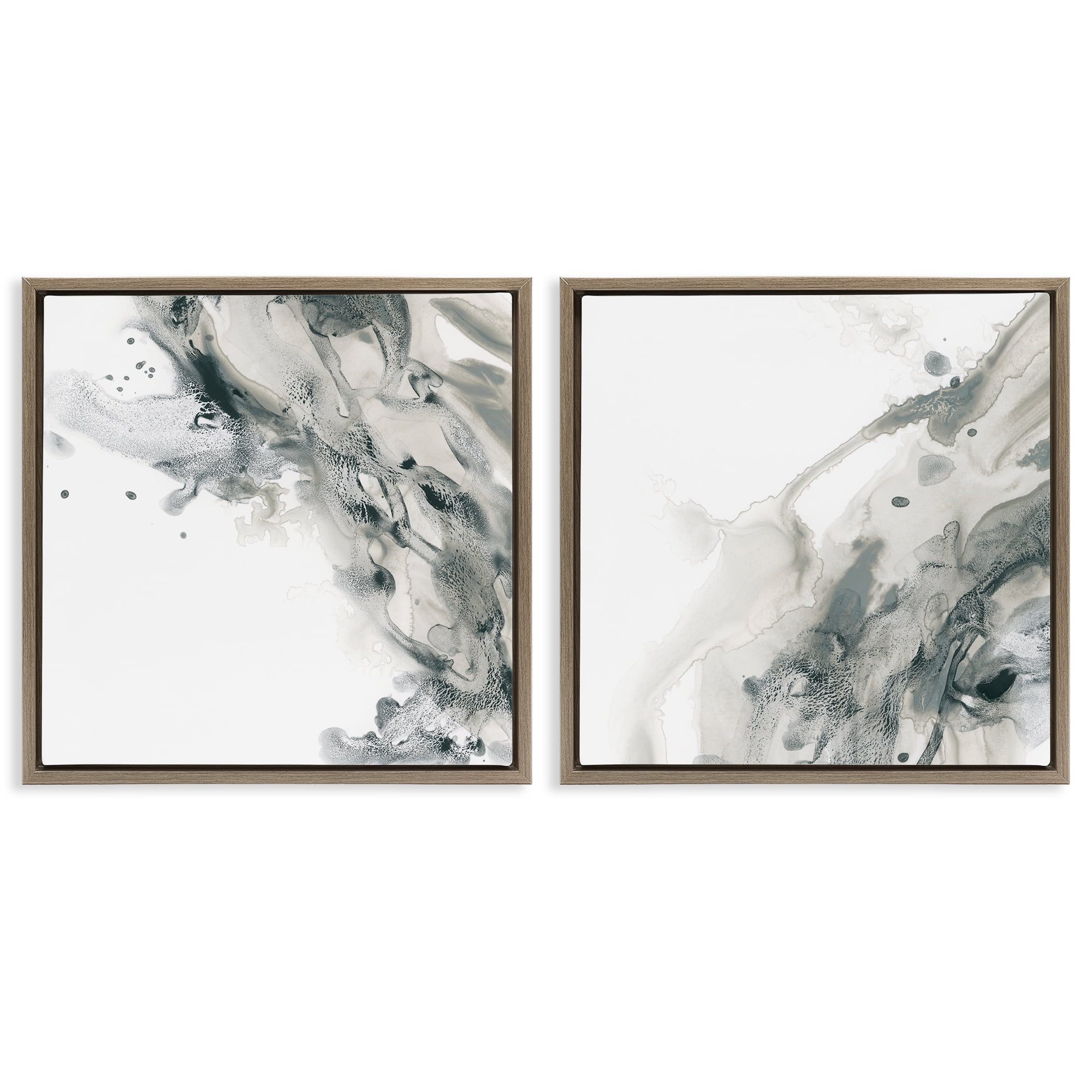 Stupell Industries Abstract Monochromatic Liquid Abstract Painting Brown Floater Framed Canvas Art Print Wall Art, 18 x 18, Set of 2