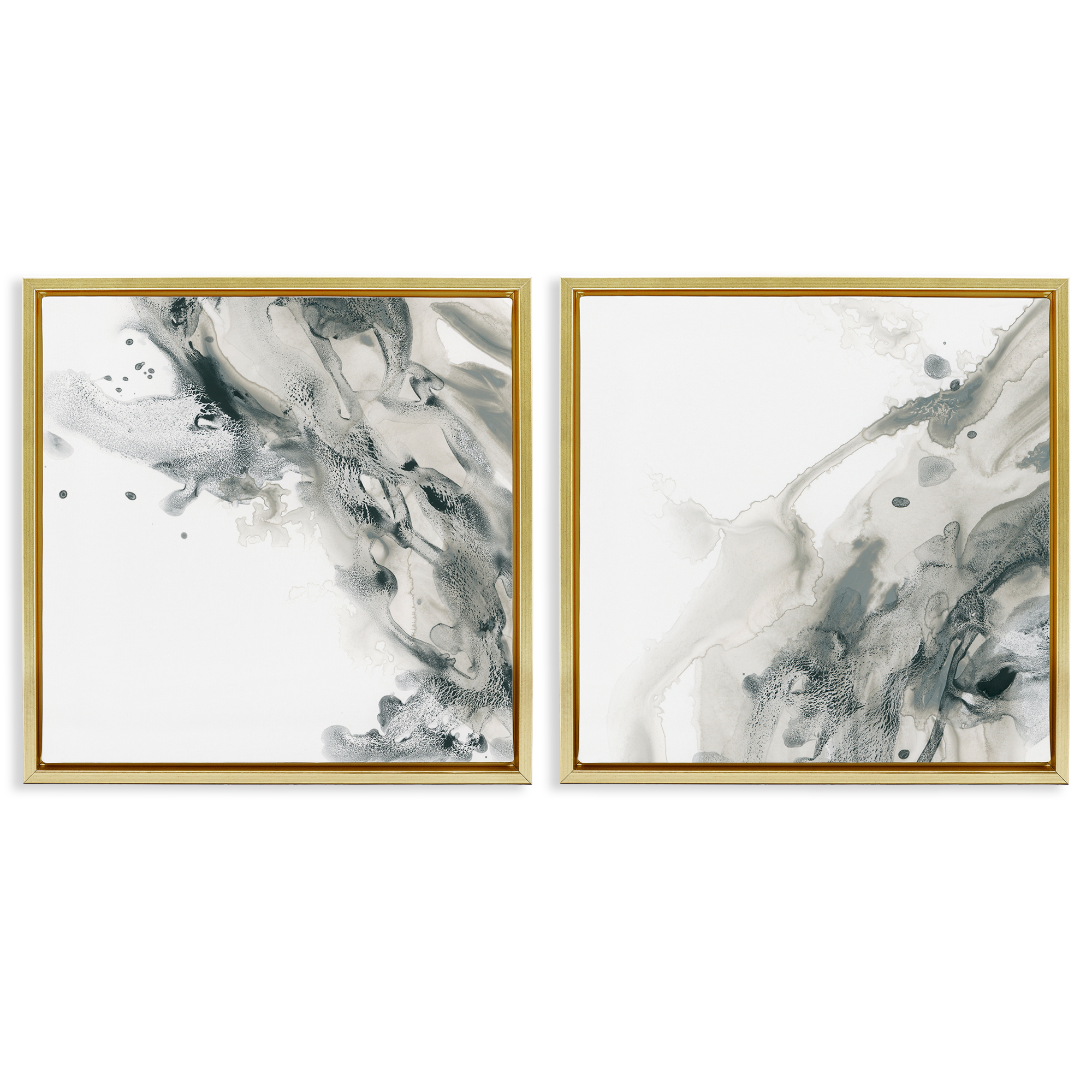 Stupell Industries Abstract Monochromatic Liquid Abstract Painting Gold Floater Framed Canvas Art Print Wall Art, 18 x 18, Set of 2