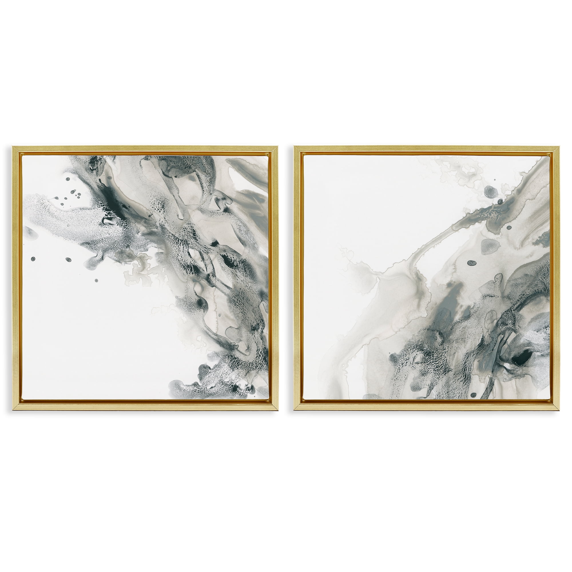 Stupell Industries Abstract Monochromatic Liquid Abstract Painting Gold Floater Framed Canvas Art Print Wall Art, 25 x 25, Set of 2