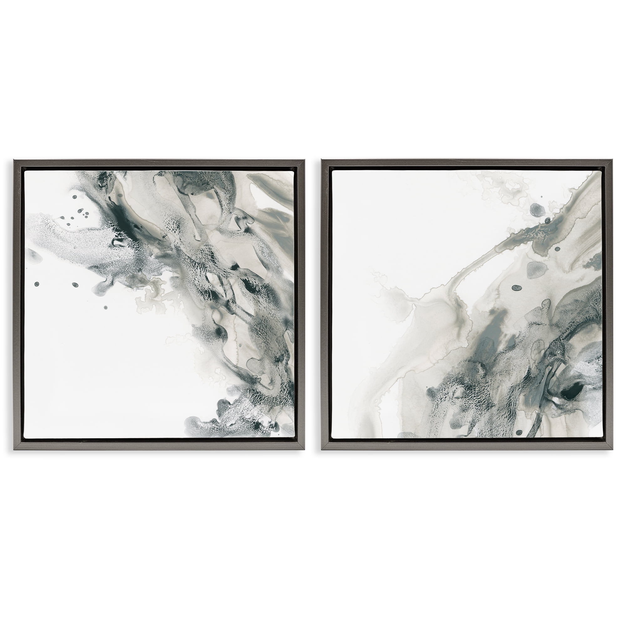 Stupell Industries Abstract Monochromatic Liquid Abstract Painting Gray Floater Framed Canvas Art Print Wall Art, 25 x 25, Set of 2