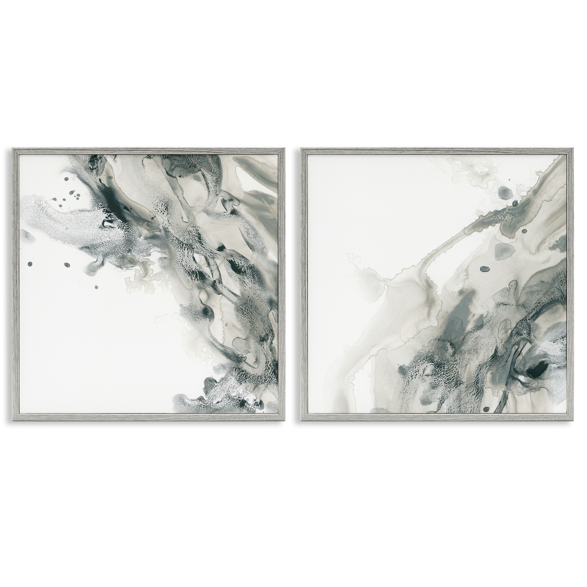 Stupell Industries Abstract Monochromatic Liquid Abstract Painting Gray Framed Art Print Wall Art, 12 x 12, Set of 2
