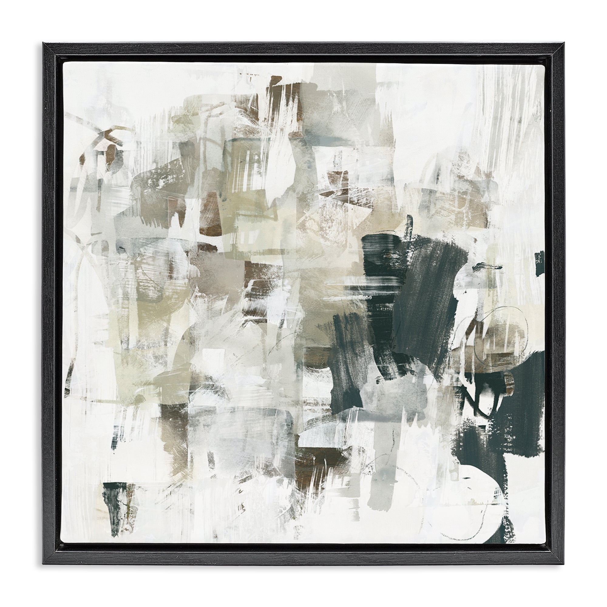 Stupell Industries Abstract Monochrome Paint Abstract Painting Black Floater Framed Canvas Art Print Wall Art, 25 x 25