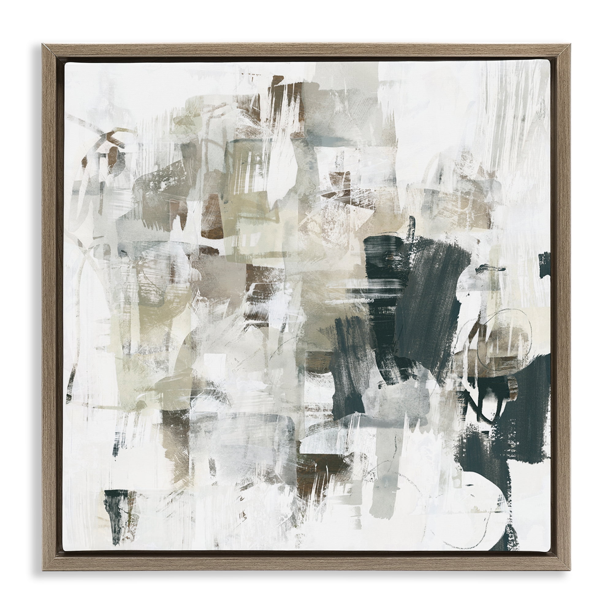 Stupell Industries Abstract Monochrome Paint Abstract Painting Brown Floater Framed Canvas Art Print Wall Art, 18 x 18
