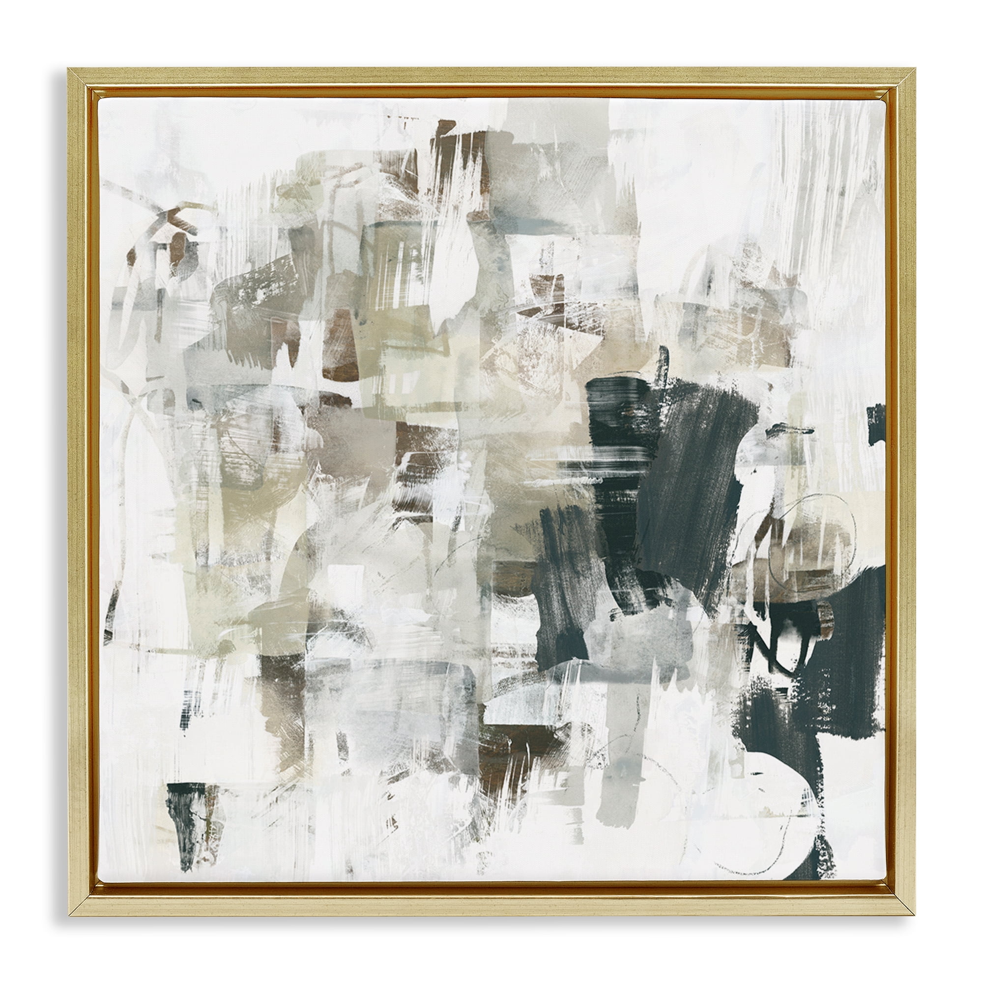 Stupell Industries Abstract Monochrome Paint Abstract Painting Gold Floater Framed Canvas Art Print Wall Art, 18 x 18