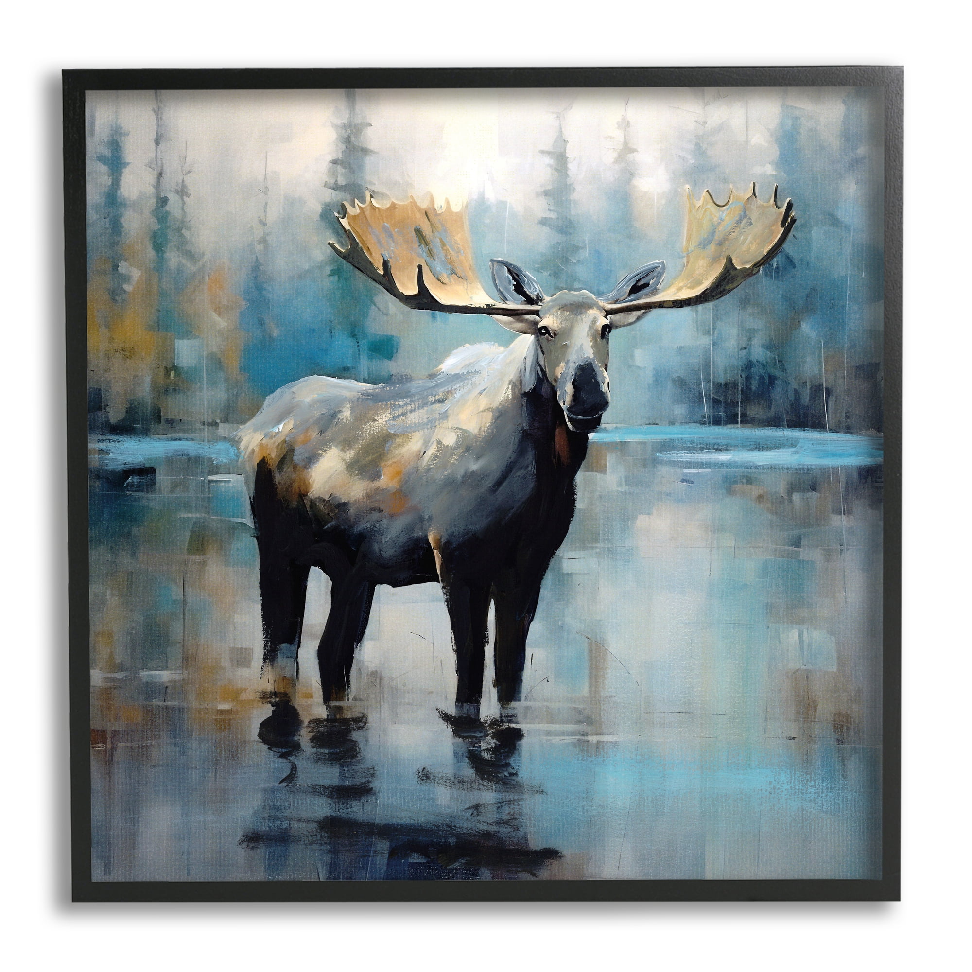 Stupell Industries Abstract Moose Painting Animals & Insects Painting Black Framed Art Print Wall Art, 17 x 17