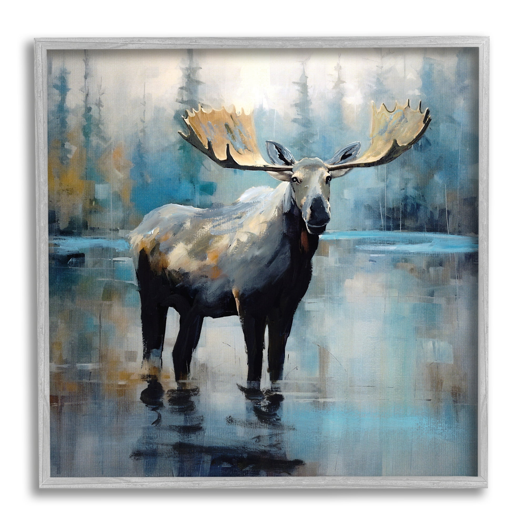 Stupell Industries Abstract Moose Painting Animals & Insects Painting Gray Framed Art Print Wall Art, 12 x 12
