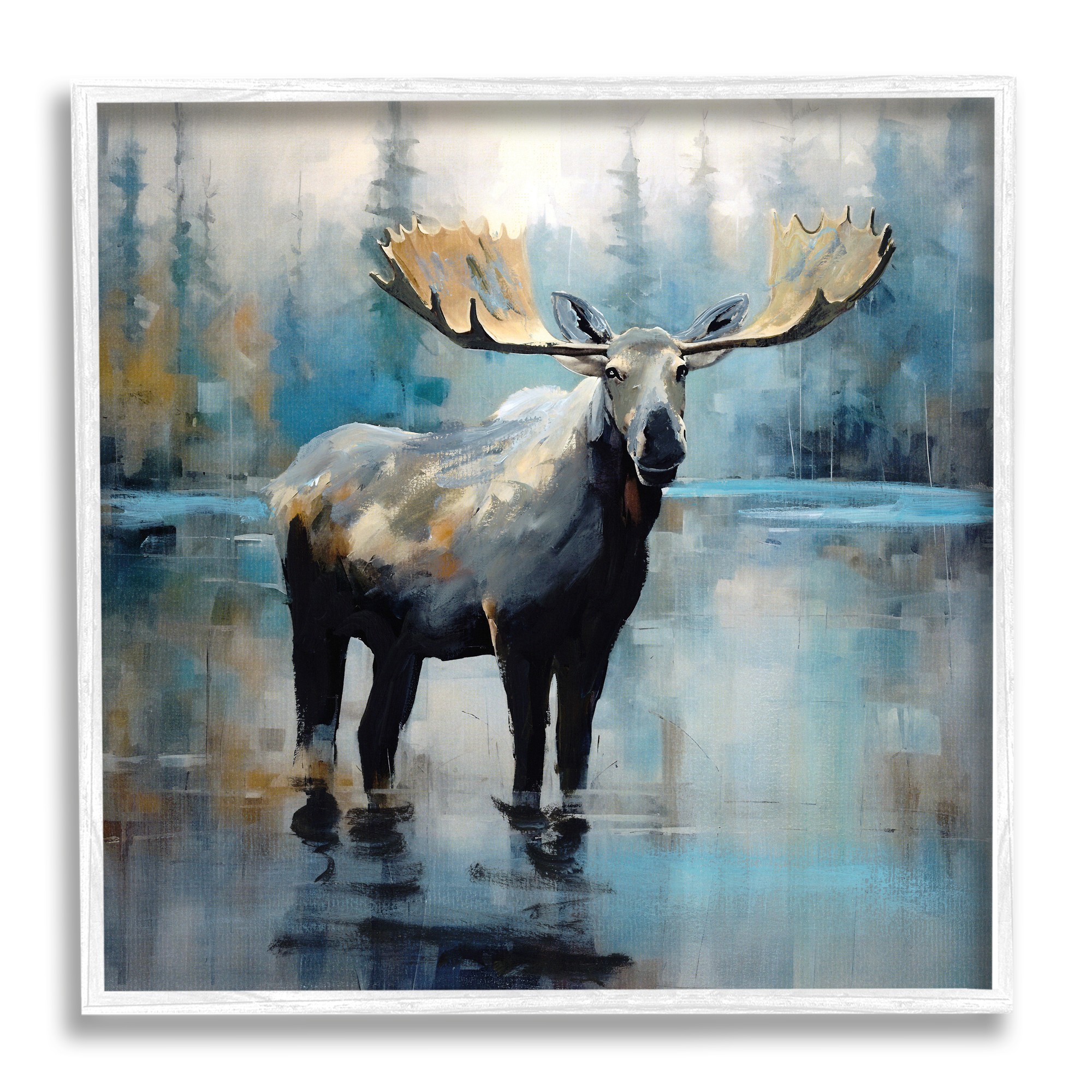 Stupell Industries Abstract Moose Painting Animals & Insects Painting White Framed Art Print Wall Art, 17 x 17