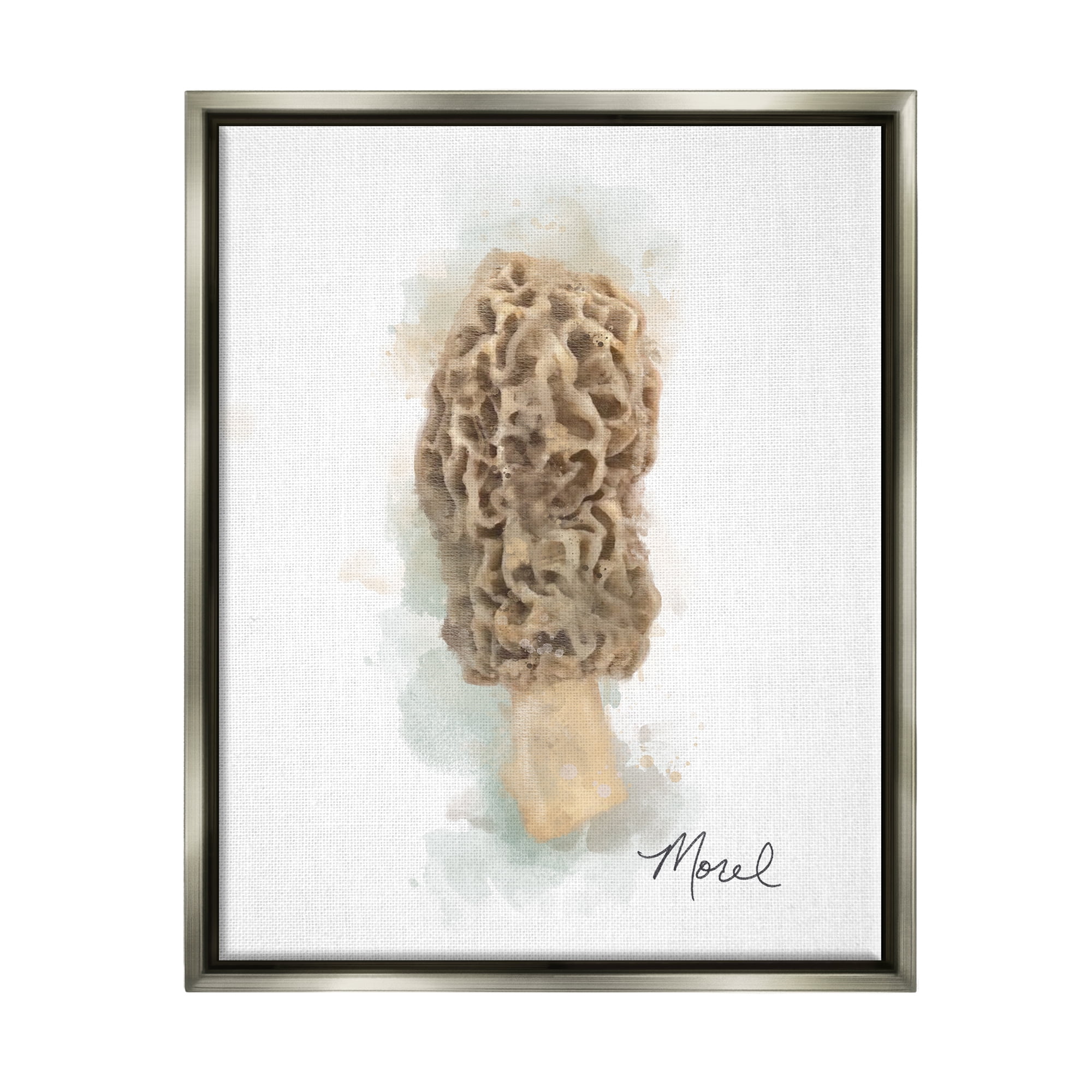 Stupell Industries Abstract Morel Mushroom Botanical & Floral Painting Gray Floater Framed Canvas Art Print Wall Art, 17 x 21
