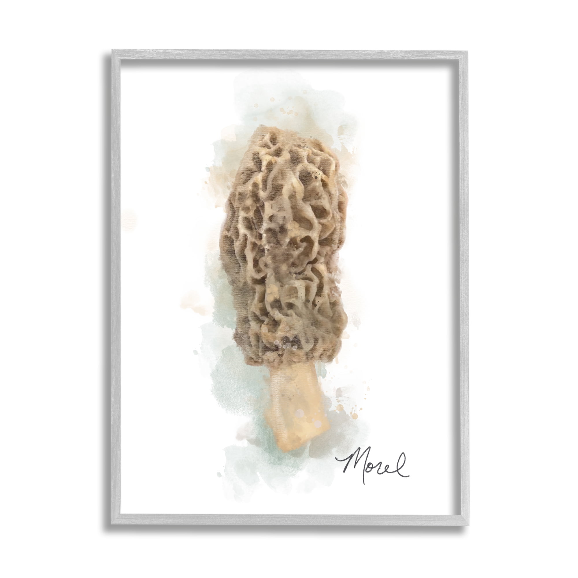 Stupell Industries Abstract Morel Mushroom Botanical & Floral Painting Gray Framed Art Print Wall Art, 11 x 14