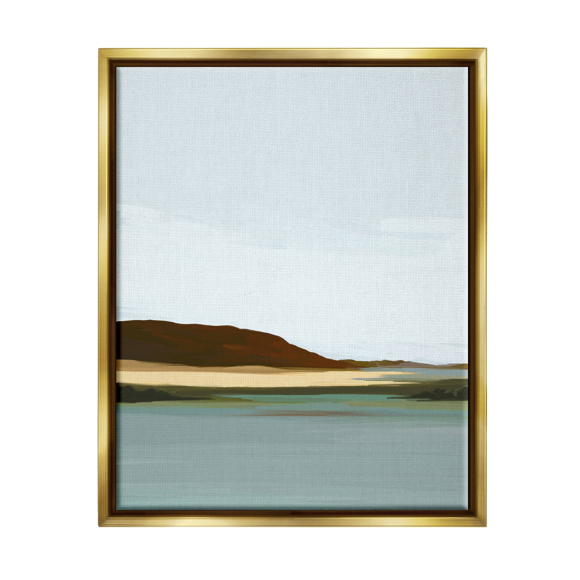 Stupell Industries Abstract Mountain Lake Abstract Painting Gold Floater Framed Art Print Wall Art, 17 x 21