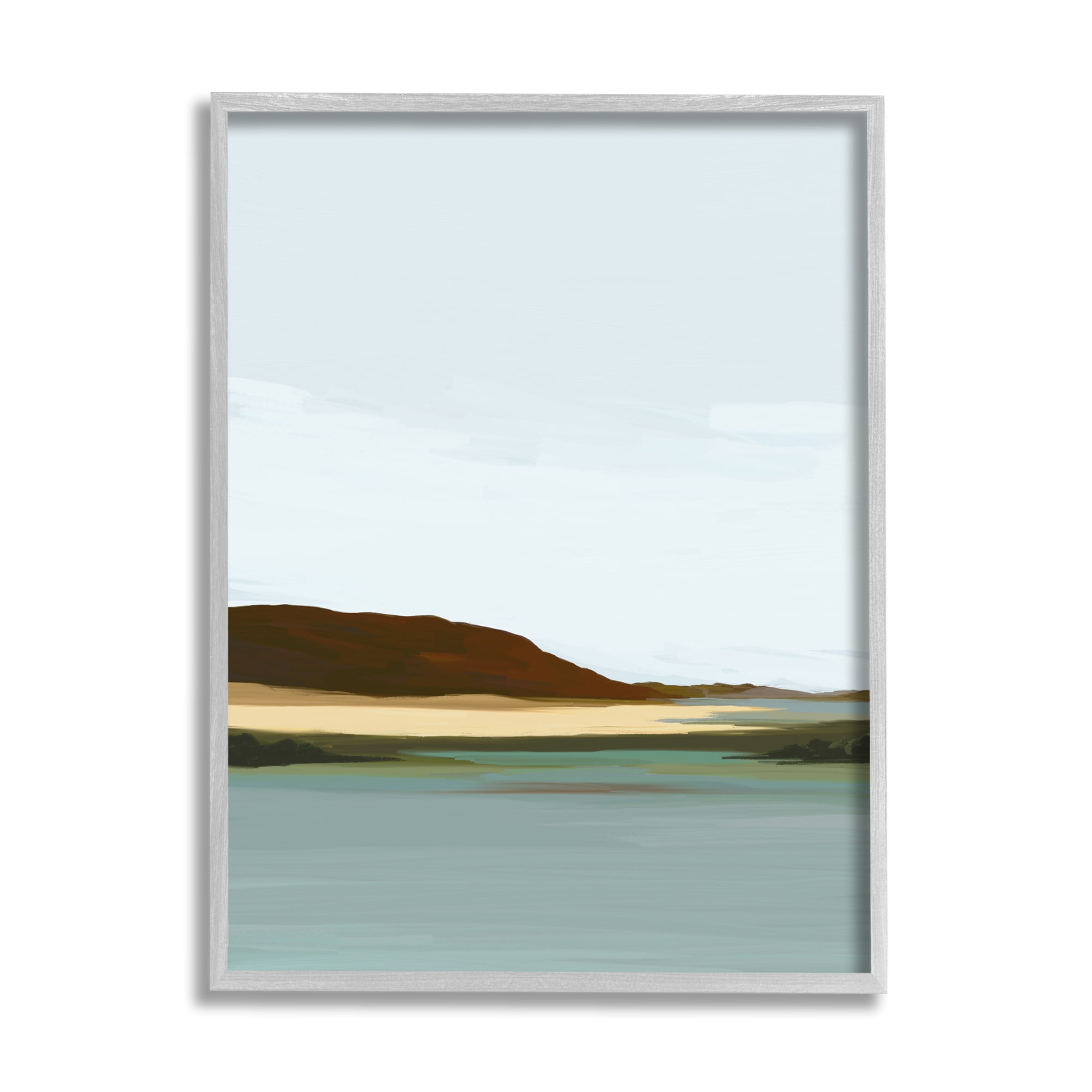 Stupell Industries Abstract Mountain Lake Abstract Painting Gray Framed Art Print Wall Art, 24 x 30