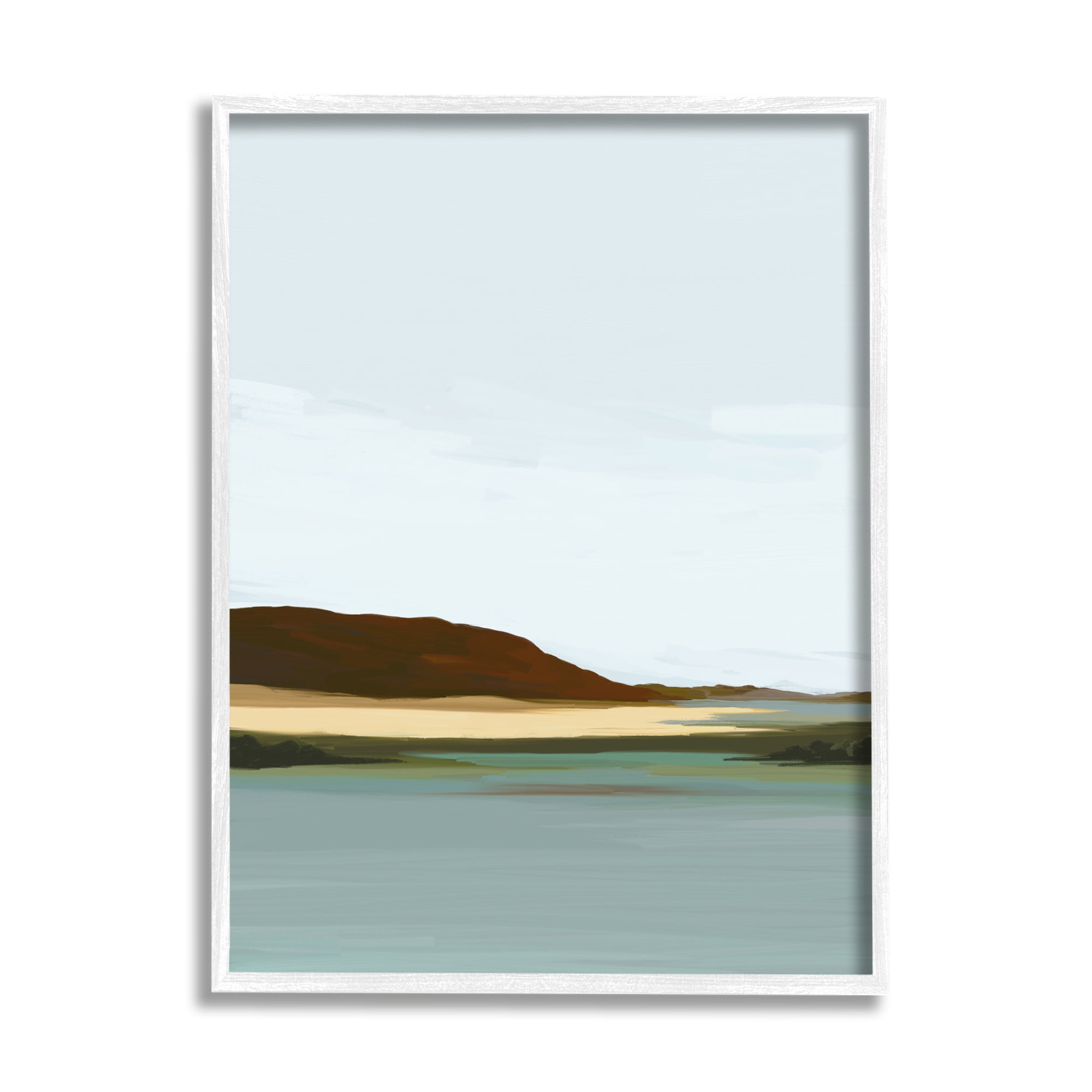 Stupell Industries Abstract Mountain Lake Abstract Painting White Framed Art Print Wall Art, 16 x 20