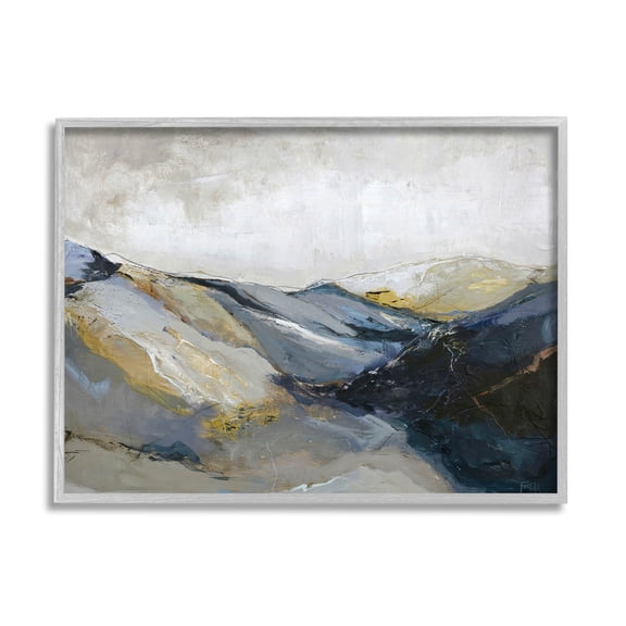 Stupell Industries Abstract Mountain Peaks Landscape Painting Gray Framed Art Print Wall Art, Design by Design Fabrikken