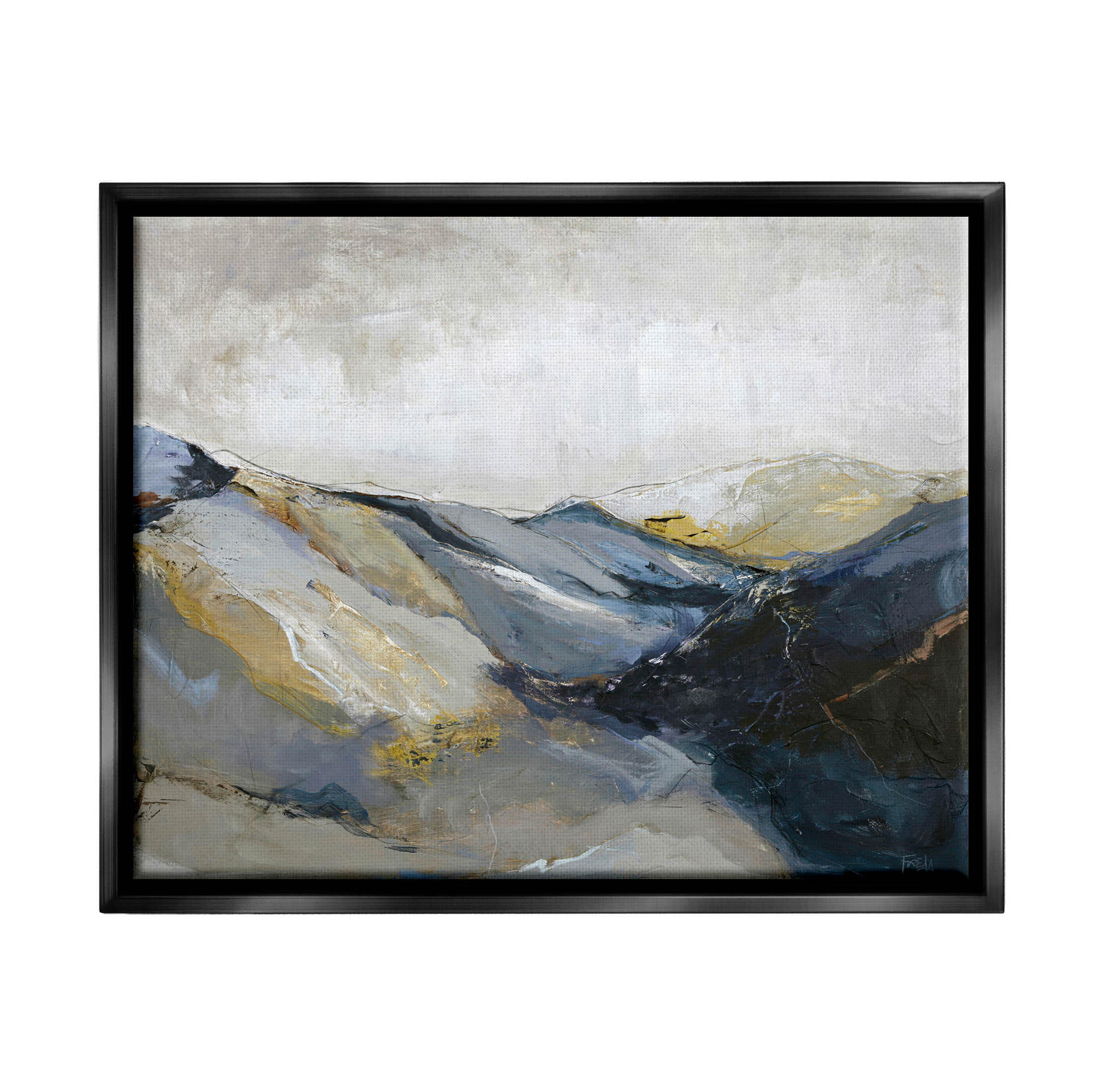 Stupell Industries Abstract Mountain Peaks Landscape Painting Jet Black Floating Framed Canvas Print Wall Art, Design by Design Fabrikken