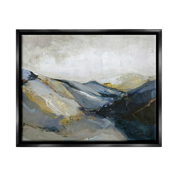Stupell Industries Abstract Mountain Peaks Landscape Painting Jet Black Floating Framed Canvas Print Wall Art, Design by Design Fabrikken